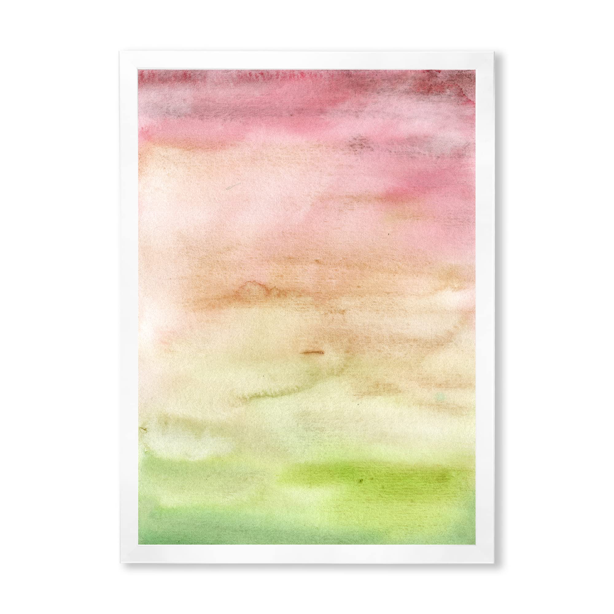 Abstract Sunset Wall Art - Pink, Beige & Green Modern Framed Canvas Painting for Living Room, Bedroom & Office Decor | Home & Interior Design