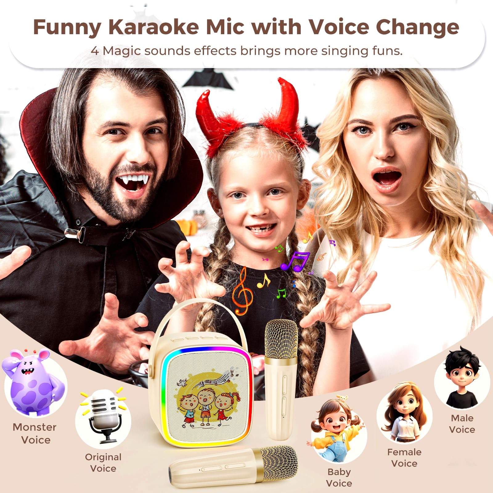 Portable Mini Karaoke Machine for Kids with 2 Wireless Microphones & LED Lights - Home Party, Birthday & Christmas Gift for Boys Girls Teens - Perfect for Family Gatherings, Playdates & Holiday Celebrations