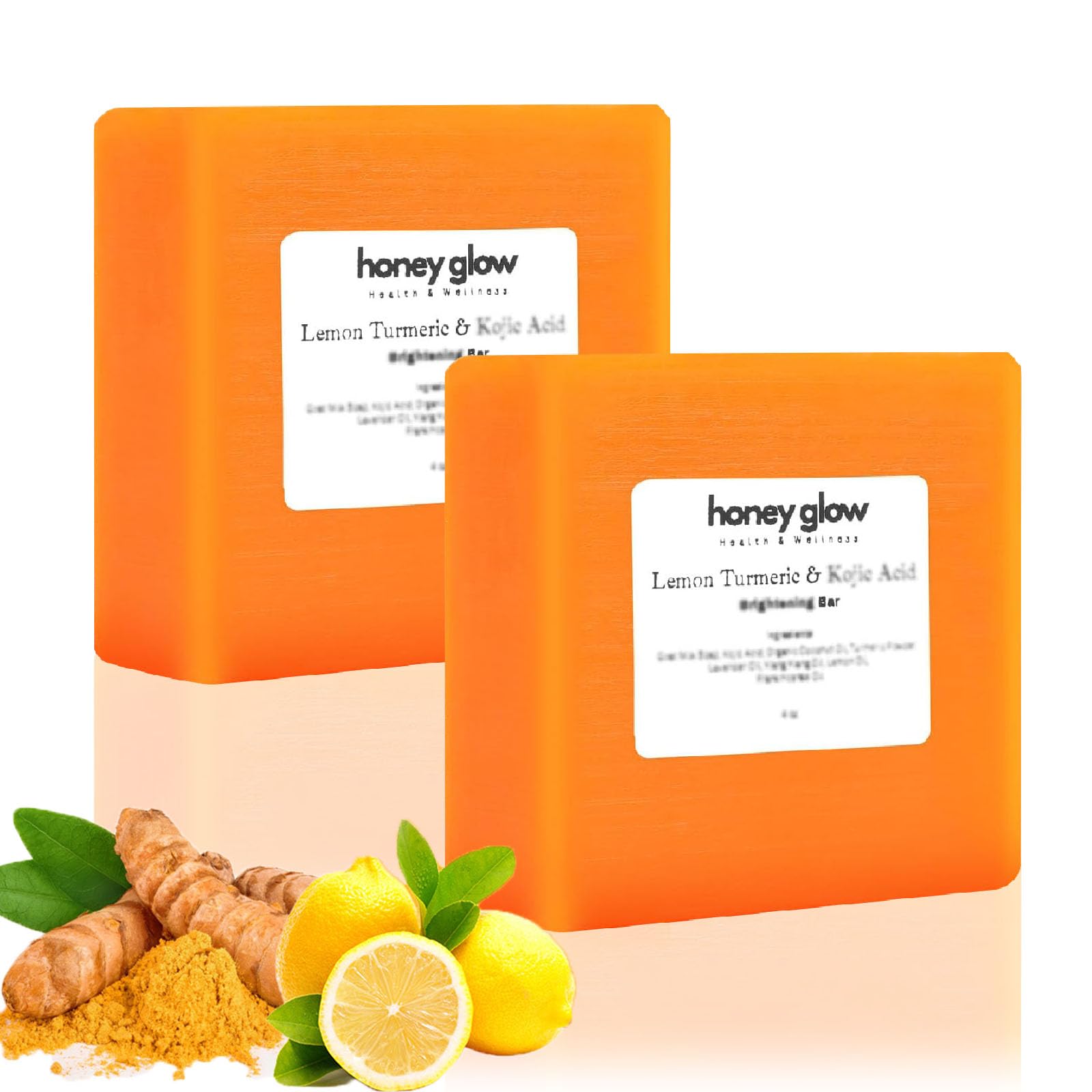 Natural Honey Glow Lemon Turmeric Kojic Soap Bar for Face & Body - Gentle Cleansing Formula for Sensitive Skin - Brightening & Even Skin Tone - Perfect for Daily Skincare Routine & Acne Treatment (Pack of 2)