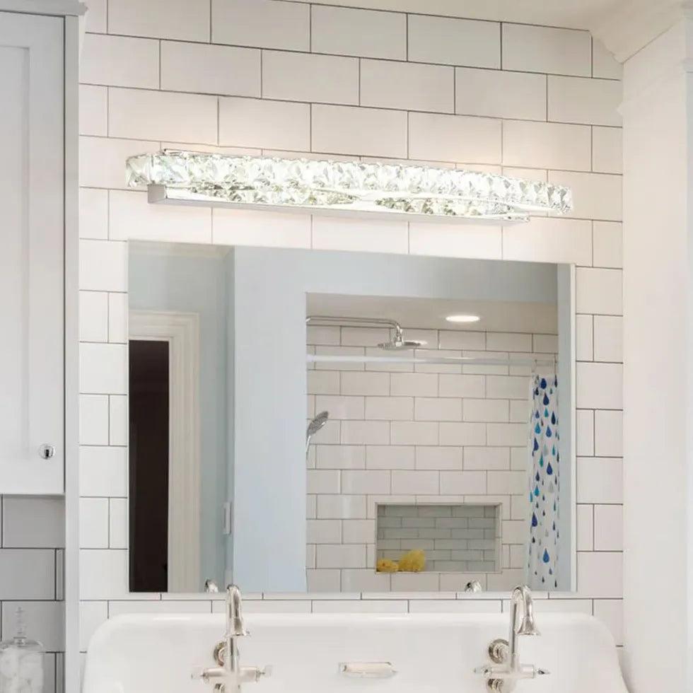 Silver Crystal Linear Bathroom Mirror Lights - Modern LED Vanity Mirror Lighting for Bathroom, Dressing Room & Makeup Area - Energy Efficient Waterproof Mirror Lights for Home Decor