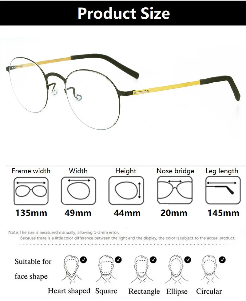 Aimee Women's Full Rim Round Screwless Titanium Eyeglasses - Lightweight & Durable Frame for Work, Reading & Everyday Use (Model 198808)
