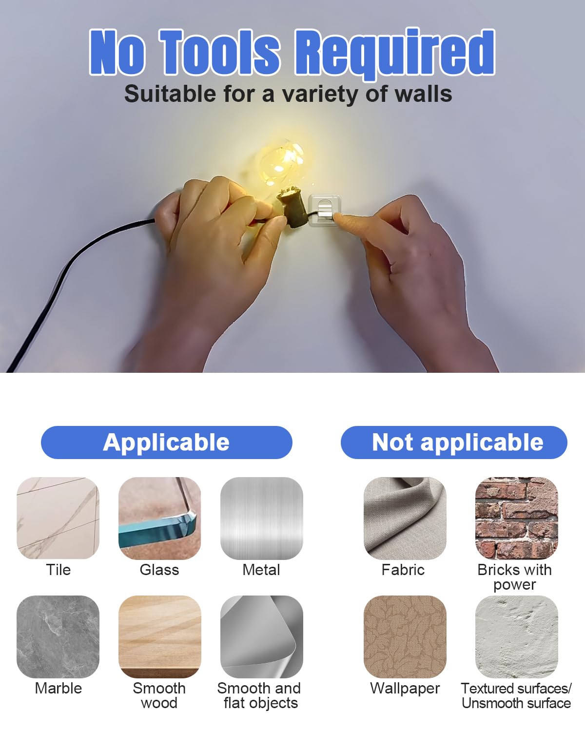 20 Pack Heavy Duty Clear Rectangle Outdoor Light Clips - Waterproof Adhesive Hooks for String Lights, Rope Lights & Hanging Cables - Perfect for Patio, Garden, Deck & Backyard Decor