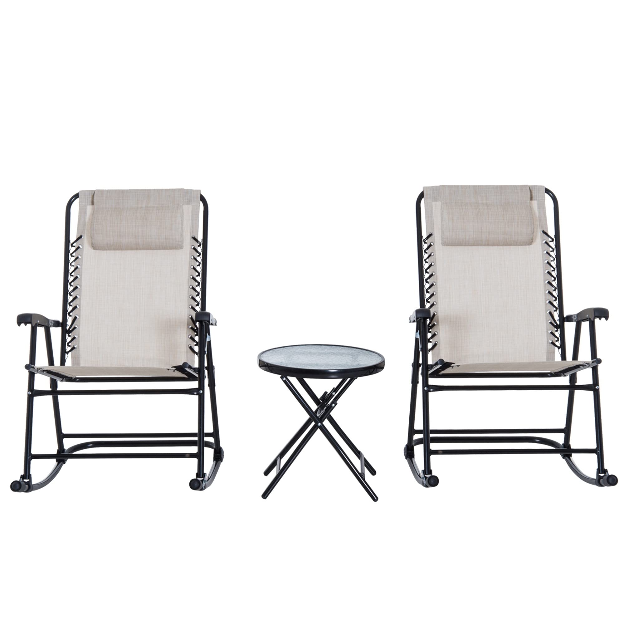 GXP Cream White Outdoor Rocking Chair Patio Set - Foldable Bistro Rocker with Table - Perfect for Garden, Porch, Deck & Backyard Relaxation (Color: Cream White)