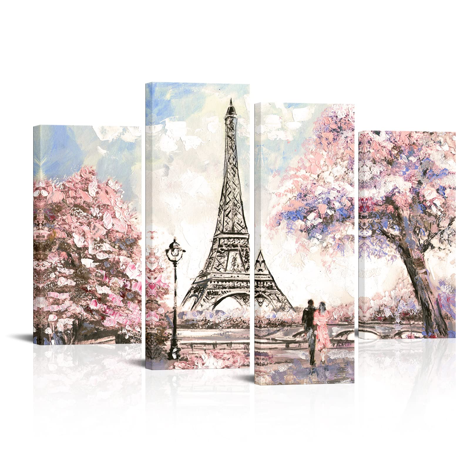 Pink Paris Eiffel Tower Landscape Wall Art - Romantic Framed Canvas Print 34x48 Inches for Living Room & Bedroom Decor - Perfect for Couples Gift & Home Aesthetic