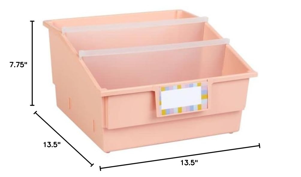 Really Good Stuff Picture Book Classroom Library Bins with Dividers - 6 Pack Peach - Durable Book Storage for Kids | Perfect for Classroom Organization, Homeschooling & Daycare Centers