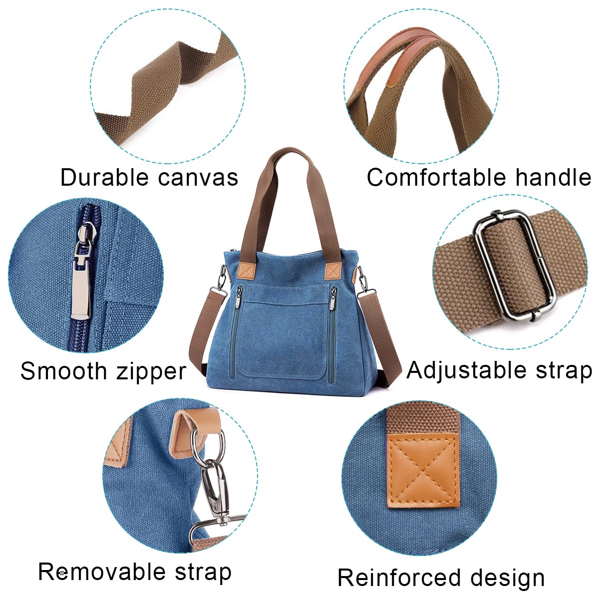 PALAY® Women's Canvas Tote Bag - Large Capacity Handbag with Detachable Shoulder Strap | Perfect for Work, Travel, Shopping & Daily Use
