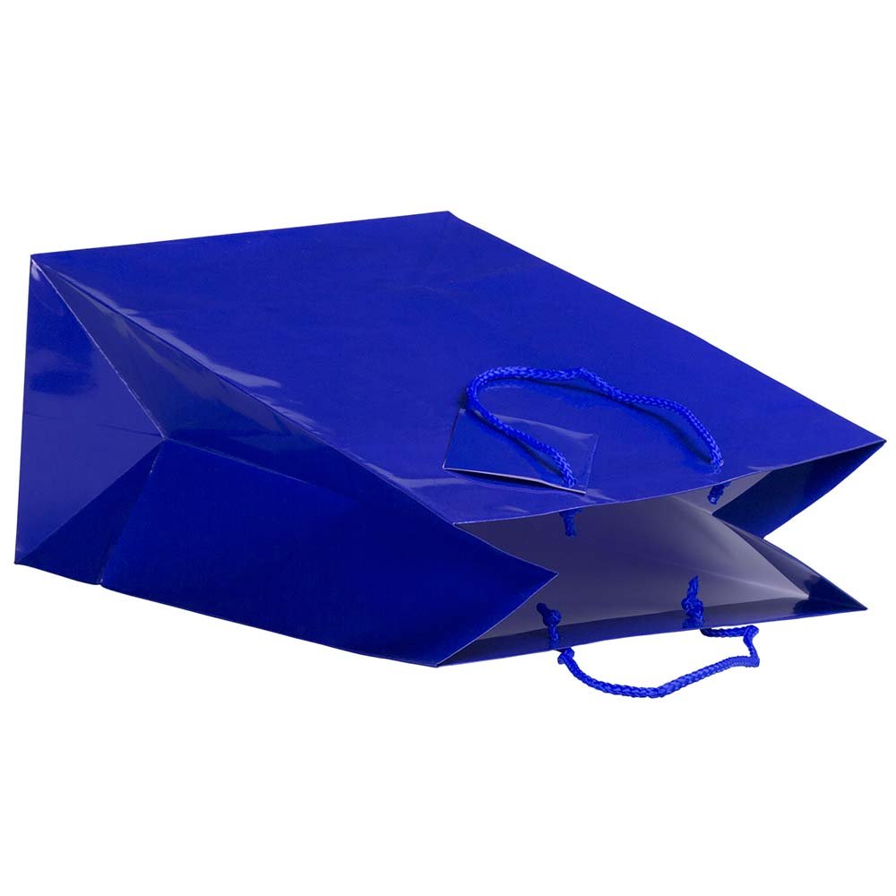JAM Paper Glossy Blue Gift Bags with Rope Handles - 10x5x13 Inches - Bulk Pack of 100 - Perfect for Party Favors, Wedding Gifts & Holiday Packaging