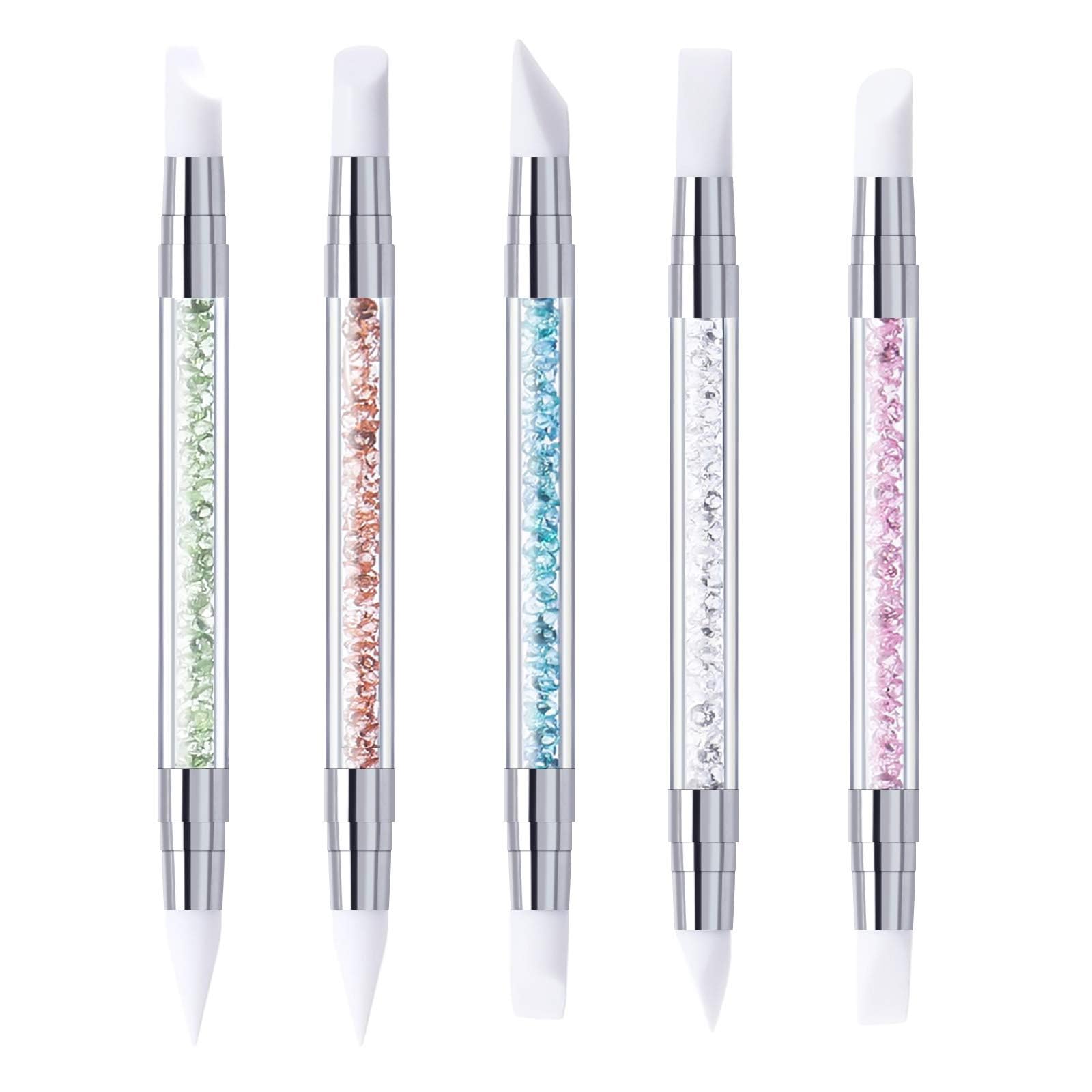 KIRA 5-Piece Dual-Sided Acrylic Nail Art Pen Set with Silicone Brush Heads & Comfortable Acrylic Handles - Perfect for DIY Nail Art, Gel Polish Application, and Professional Salon Use