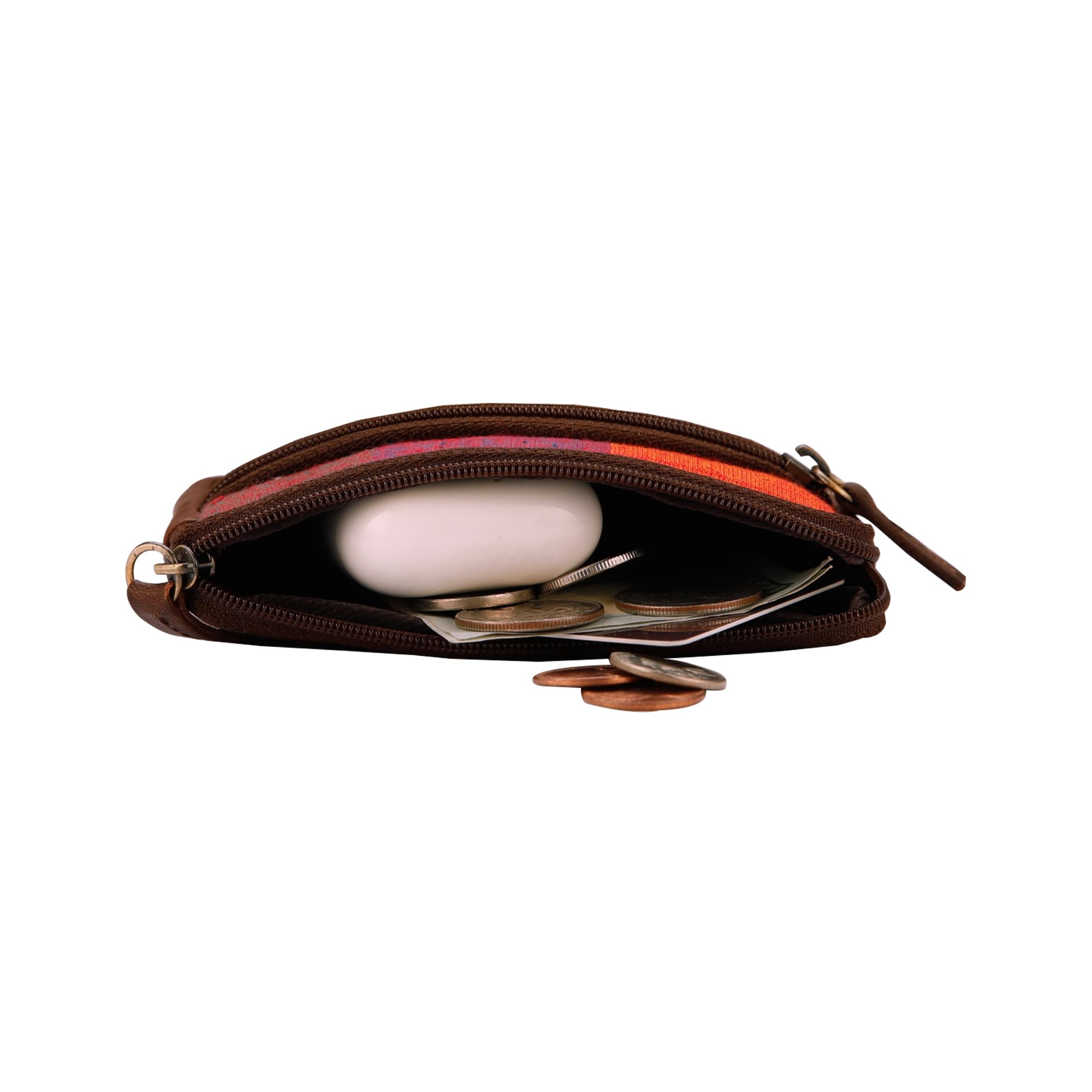 Premium Leather Coin Pouch Wallet with Zipper - Small Change Holder for Men & Women (Ginger Brown) - Perfect for Travel, Shopping, and Everyday Cash Organization