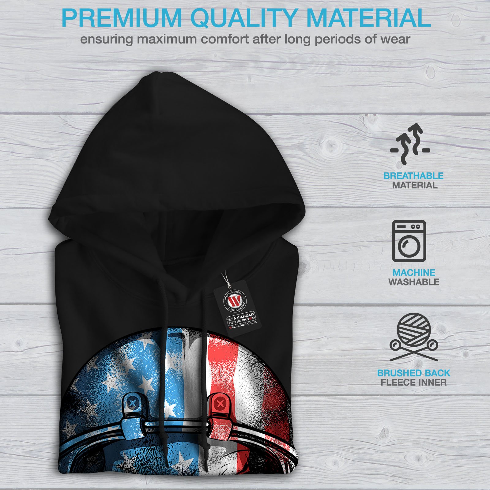 Wellcoda American Football Hoodie for Men - USA Flag Hooded Sweatshirt | Comfortable & Stylish Pullover for Game Day, Tailgating & Casual Wear