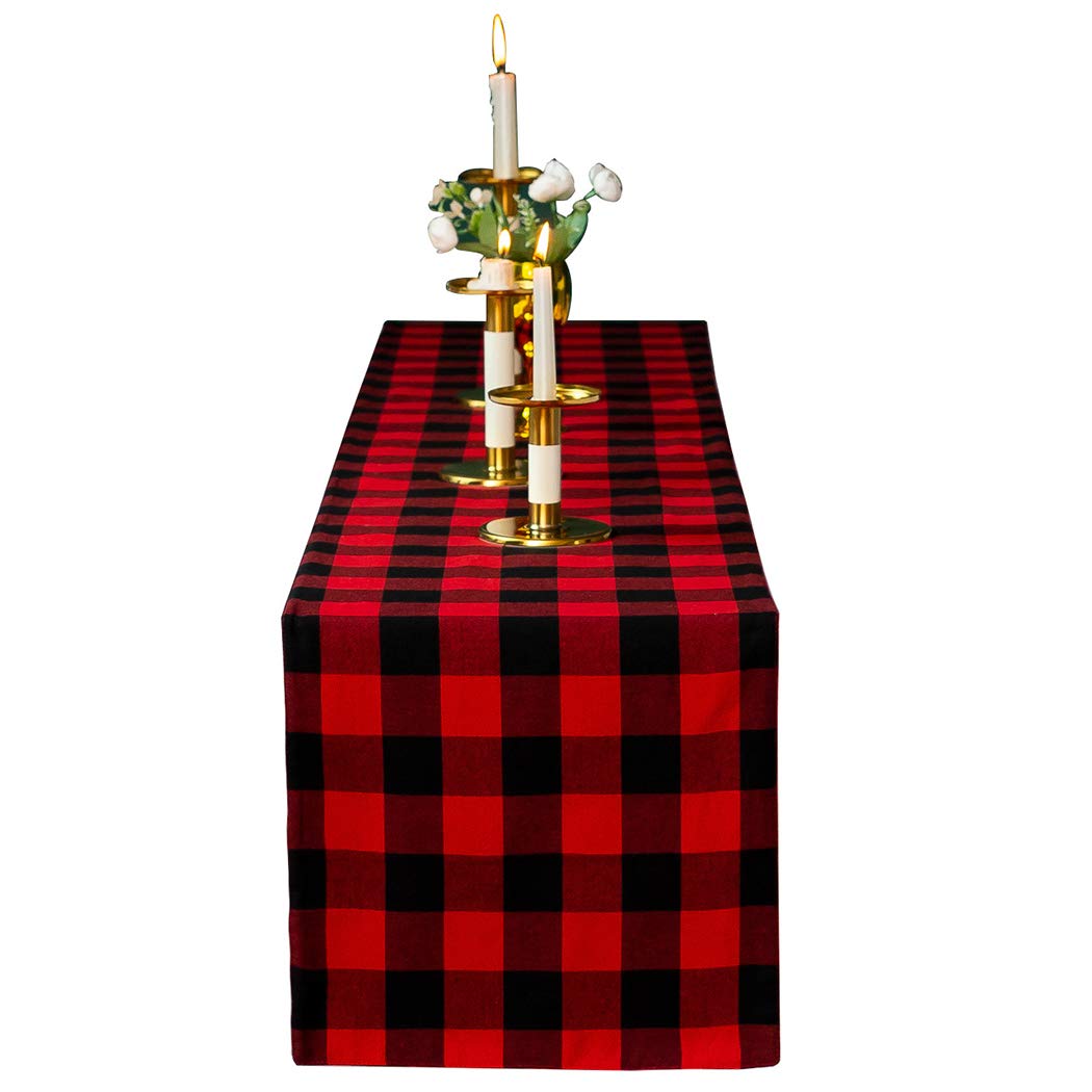 FunPa Christmas Table Runner - Red Plaid Linen Holiday Tablecloth for Xmas Dinner Party Decorations | Perfect for Christmas Dining, Holiday Gatherings & Festive Home Decor