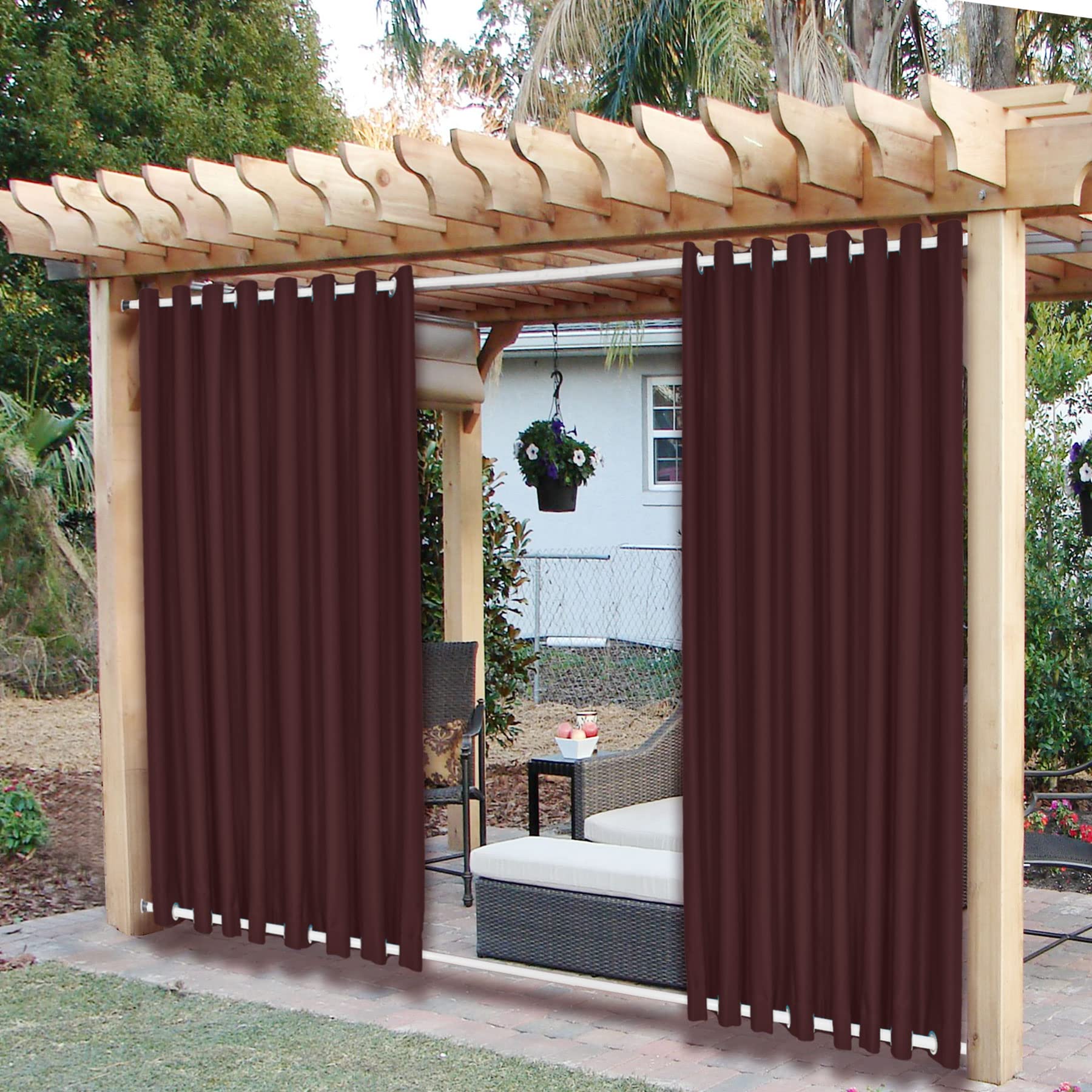 Frelement Extra Wide Outdoor Curtains - Windproof & Privacy Protection - Rustproof Grommet Drapes for Gazebo, Pergola, Patio - Indoor/Outdoor Use - Burgundy (120