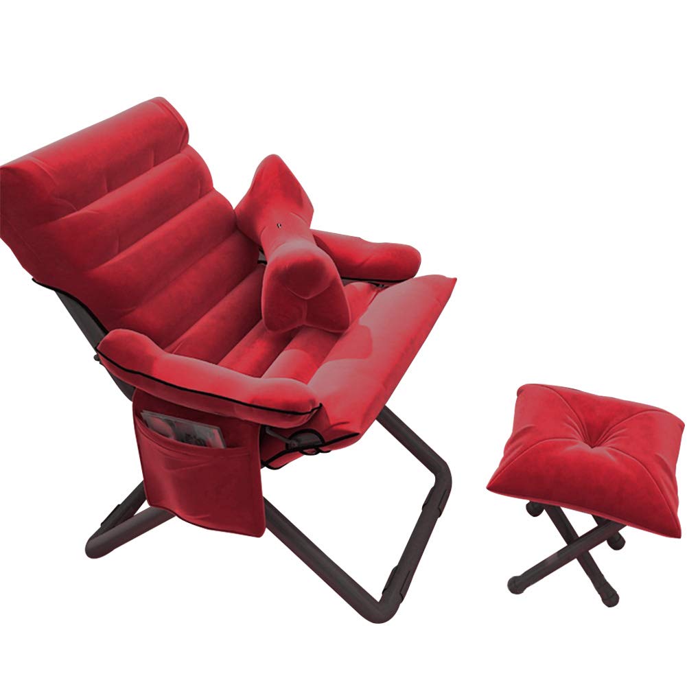 Modern Accent Chair with Ottoman - 3 Position Recliner, Side Pocket & Pillow - Contemporary Lounge Chair for Bedroom, Living Room, Office - Perfect for Relaxing, Reading or Watching TV in Style (Red)