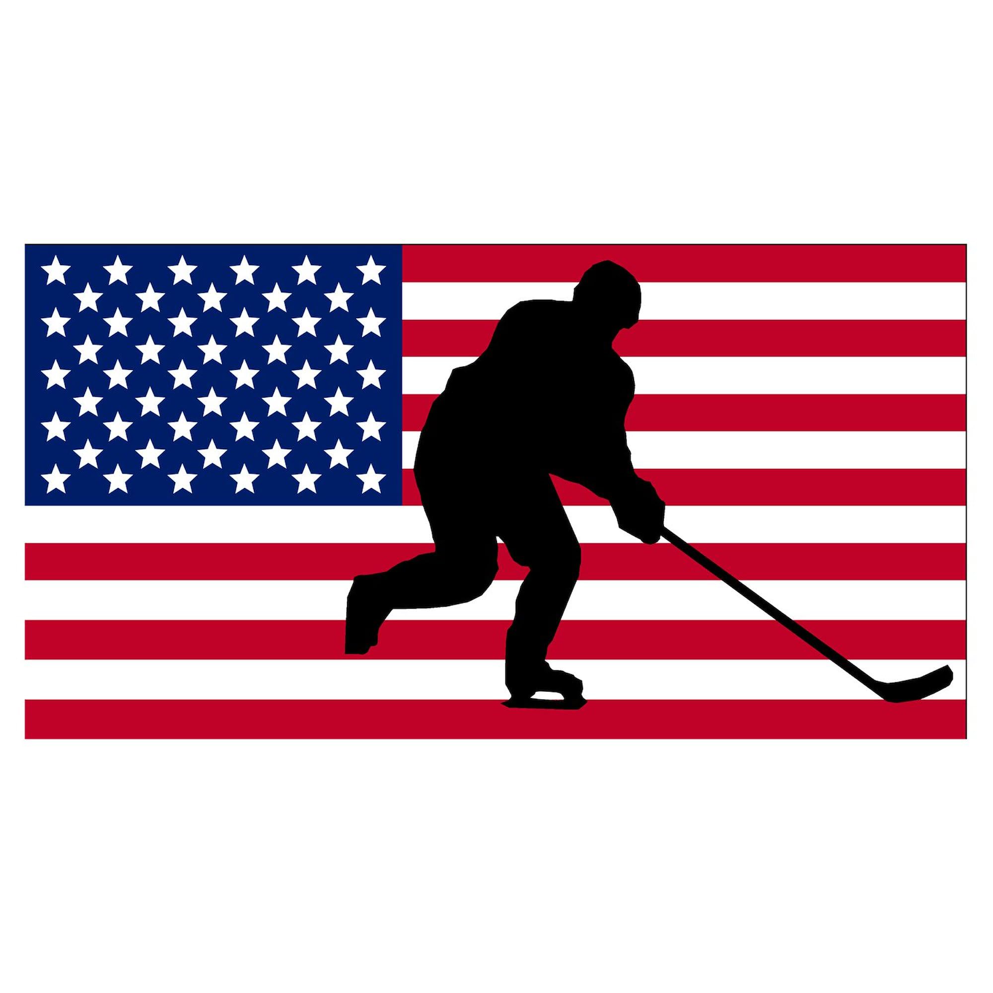 American Flag Hockey Sticker - Square Bumper Decal for Cars, Laptops & Windows | Patriotic Sports Fan Gift for Hockey Lovers