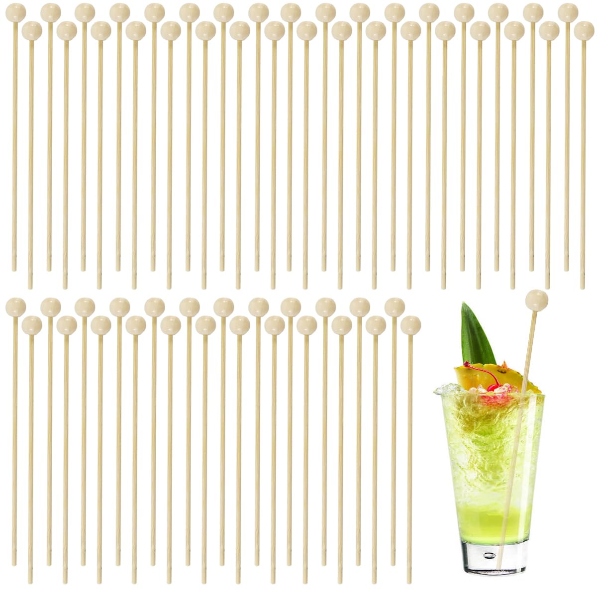 TIHOOD 200PCS 6-Inch Wooden Candy Sticks - Rock Candy Swizzle Sticks, Cake Decorating Sticks, Drink Stirrers for Cocktails, Coffee, Tea, Baking & Party Supplies (Natural Wood)