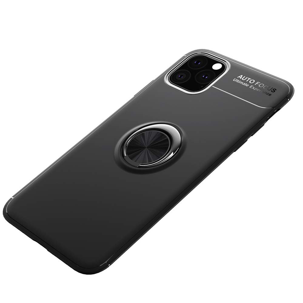 Zouzt Ultra Slim iPhone 11 Pro Max Case with Ring Holder & Kickstand - Magnetic Car Mount Compatible, Shockproof Full Protection Cover (Black) - Perfect for Work, Travel & Daily Use