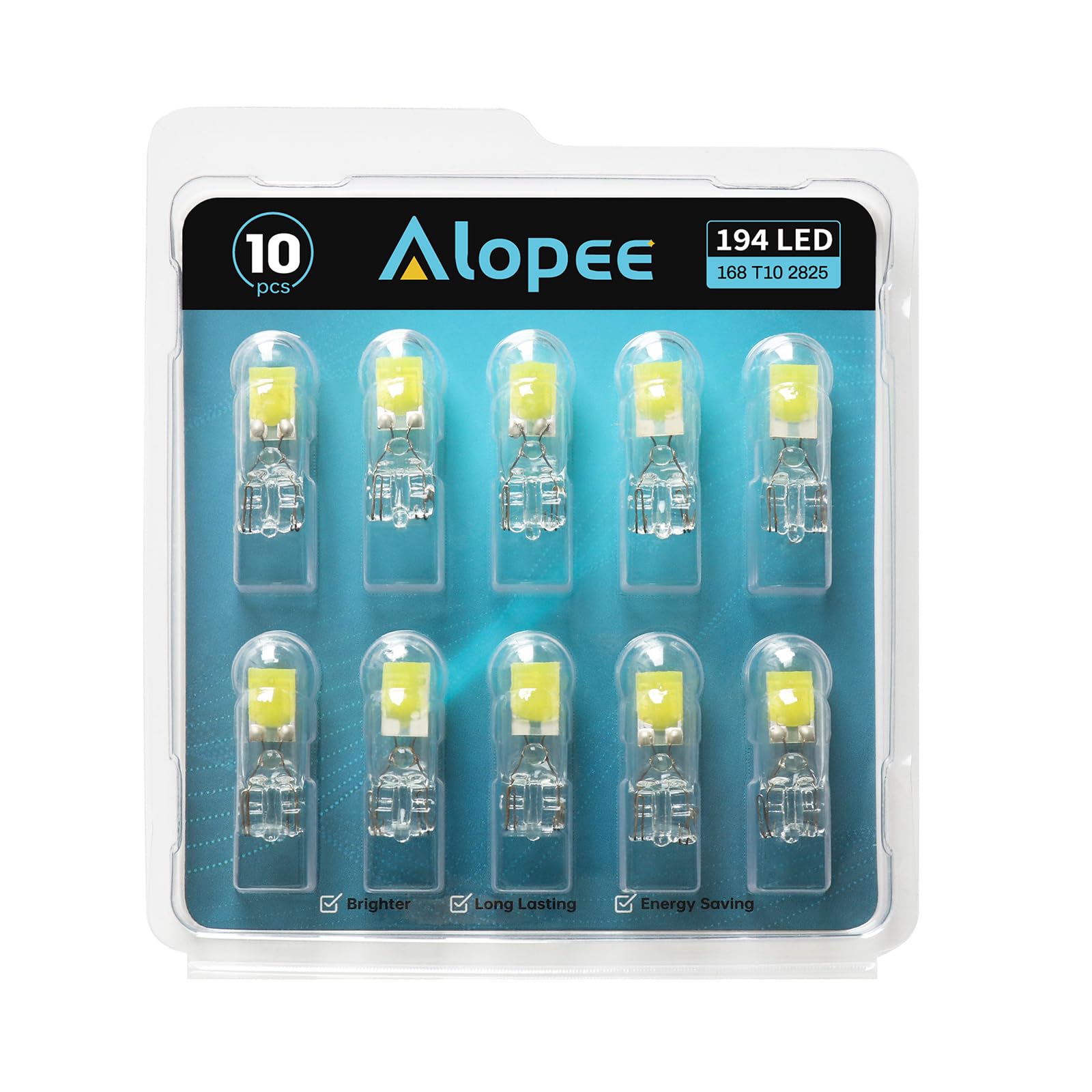 Alopee T10 LED Bulb 6500K Cool White - 10 Pack, 12V DC, W5W 168 193 194 198 Replacement Bulbs for Automotive Interior Lights, RV Camper, Under Cabinet Lighting - Perfect for Car Dashboard, Boat Cabinets & Home Decoration