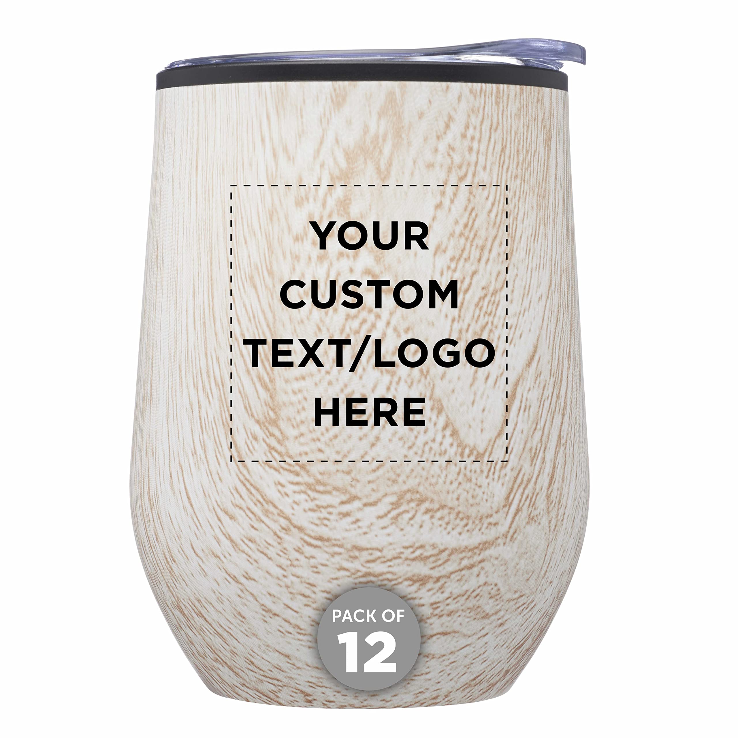 Personalized Palmera Stemless Wine Glasses 12oz Set of 12 - Custom Engraved Bulk Wine Tumblers with Lids - Perfect for Parties, Weddings, Restaurants & Home Use - Great for Wine, Cocktails, Coffee & Iced Drinks - Ashwood Design