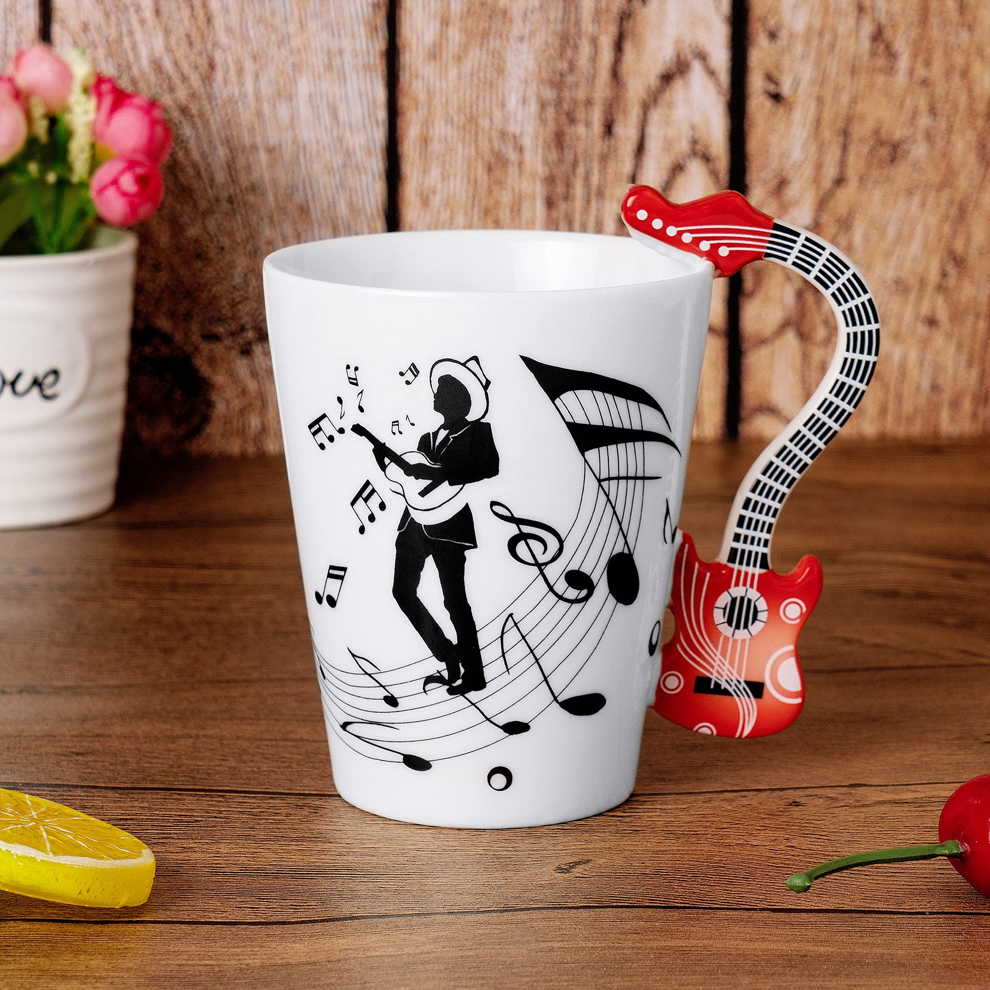 **13.5 oz Guitar Coffee Mug - Unique Music Gift for Guitar Players & Musicians - Perfect Birthday, Christmas Gift for Men & Women (Red) - Ideal for Coffee, Tea & Office Use**