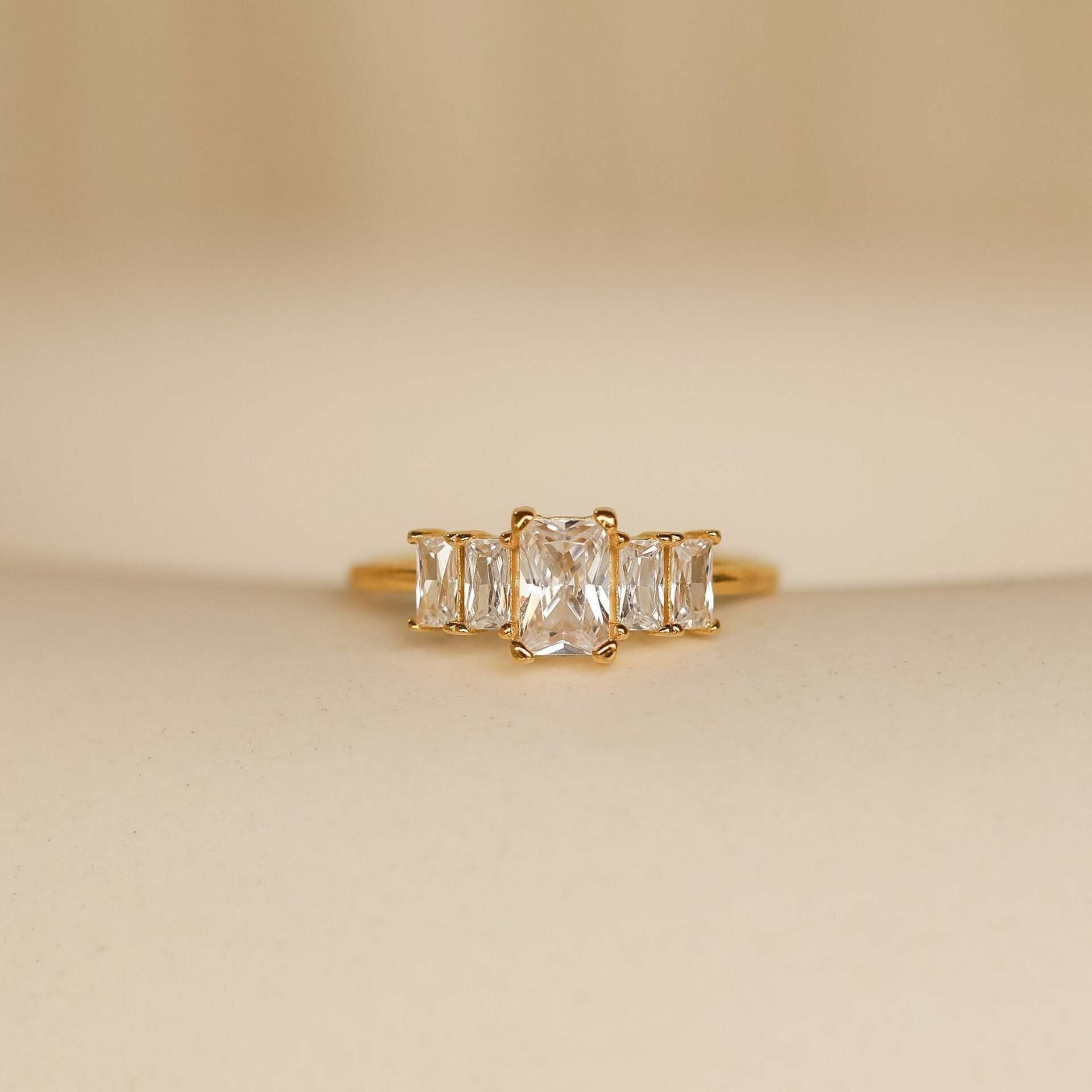 Dainty Baguette Birthstone Row Band Ring | JPF01 | Elegant Stackable Jewelry for Women | Perfect for Birthdays, Anniversaries & Everyday Wear