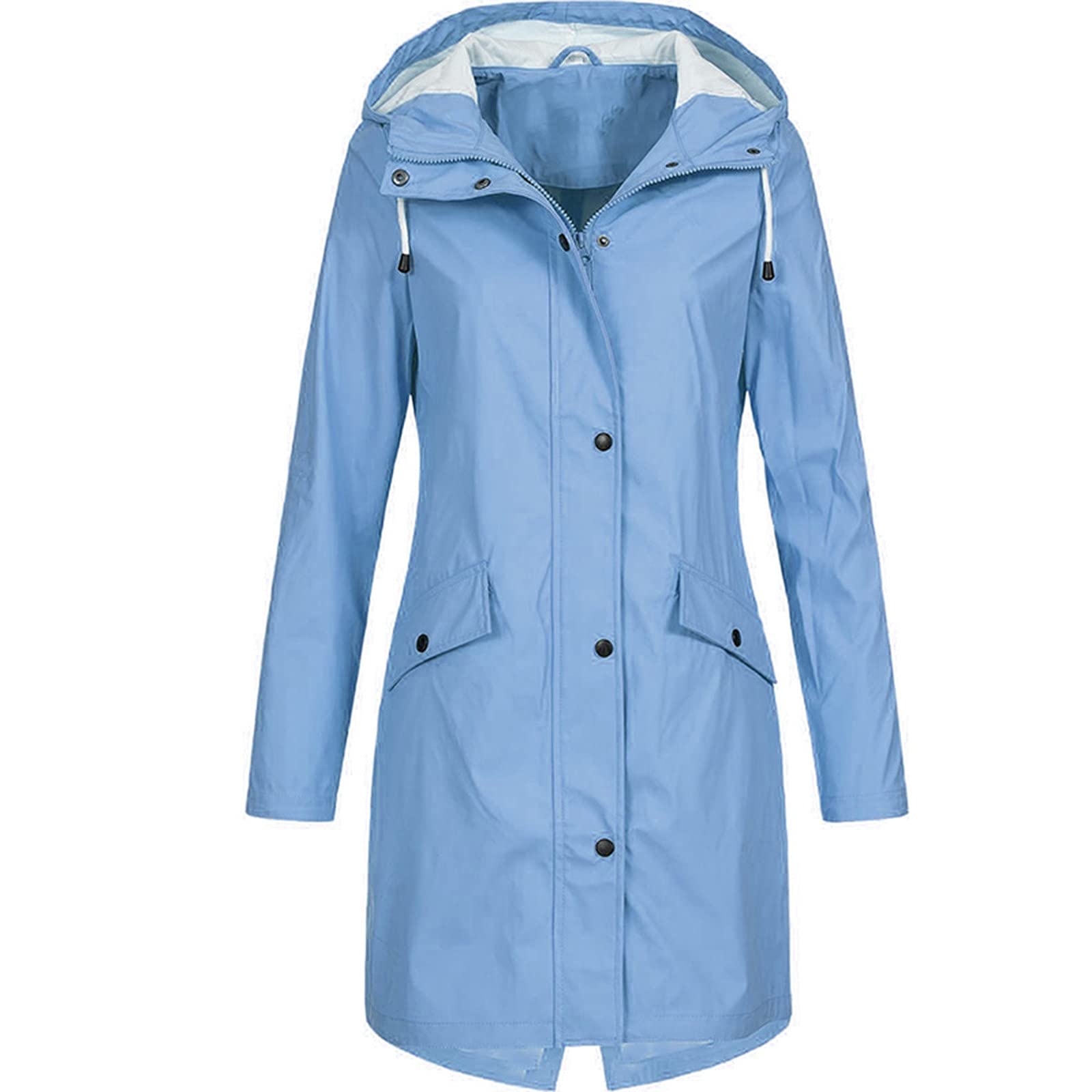 **Women's Plus Size Waterproof Windproof Raincoat - Lightweight Outdoor Jacket with Solid Color Tunic Design for Rainy Weather & Commuting**