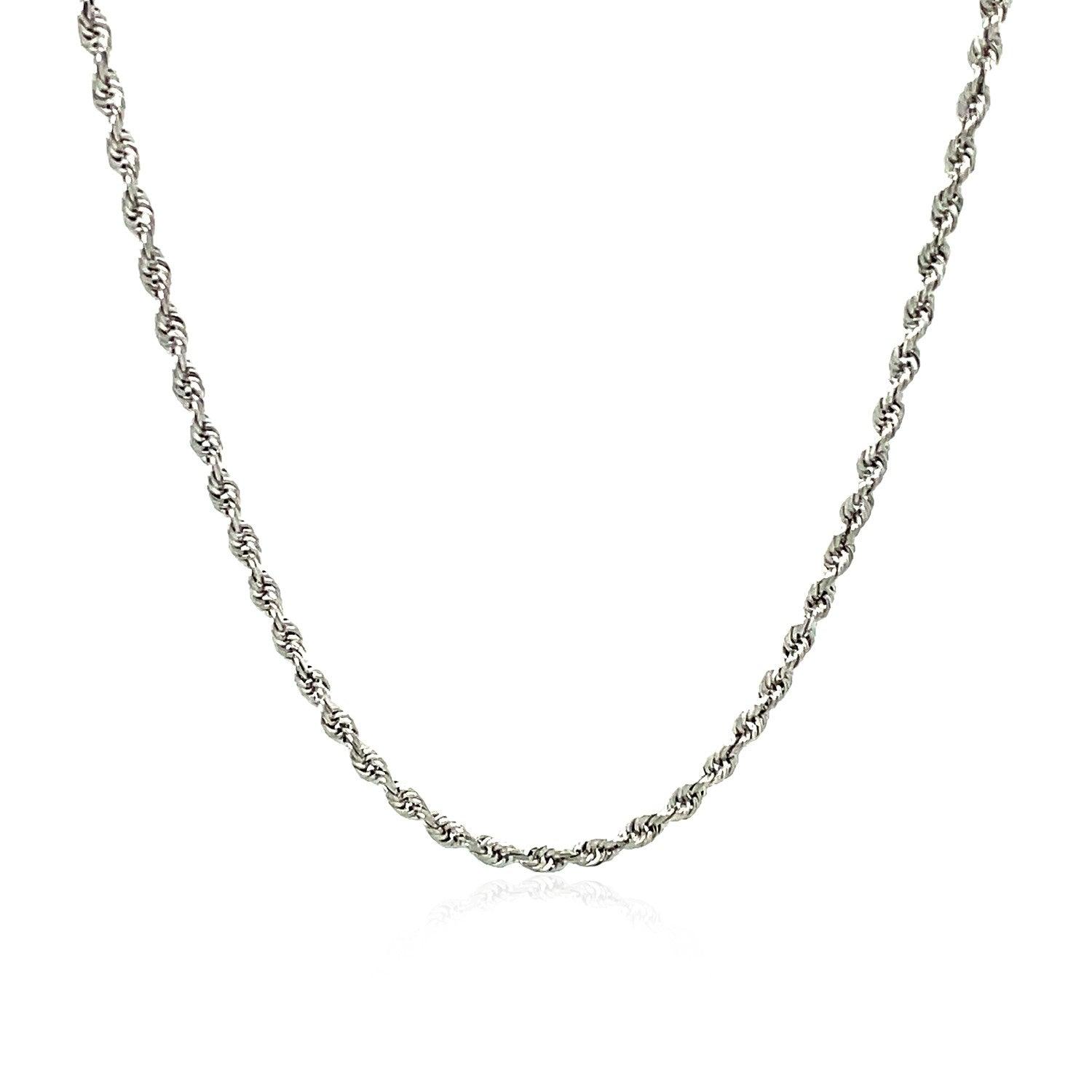 2.25mm 14K White Gold Solid Diamond Cut Rope Chain Necklace for Women - Durable & Elegant Jewelry for Everyday Wear, Parties & Special Occasions