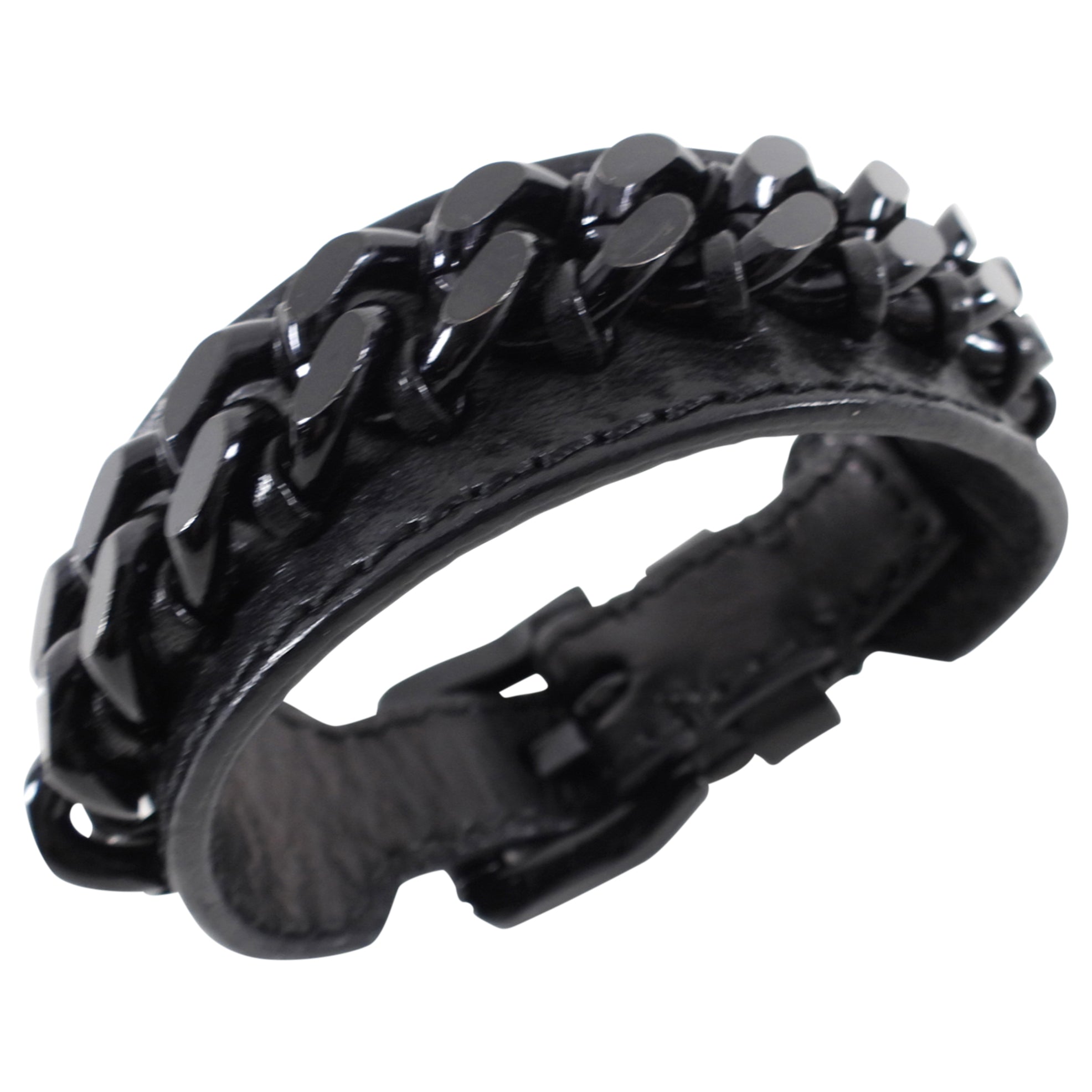 Burberry Black Leather Chain Cuff Bracelet for Women - Luxury Designer Fashion Jewelry Gift for Her, Perfect for Parties, Weddings & Special Occasions