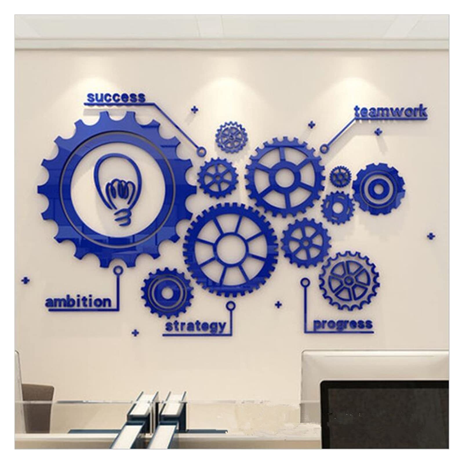 Vintage Industrial Gear Wall Decals - Blue Retro Mechanical Stickers for Office & Home Decor (200x110cm) - Perfect for Workshop, Garage & Man Cave Wall Art