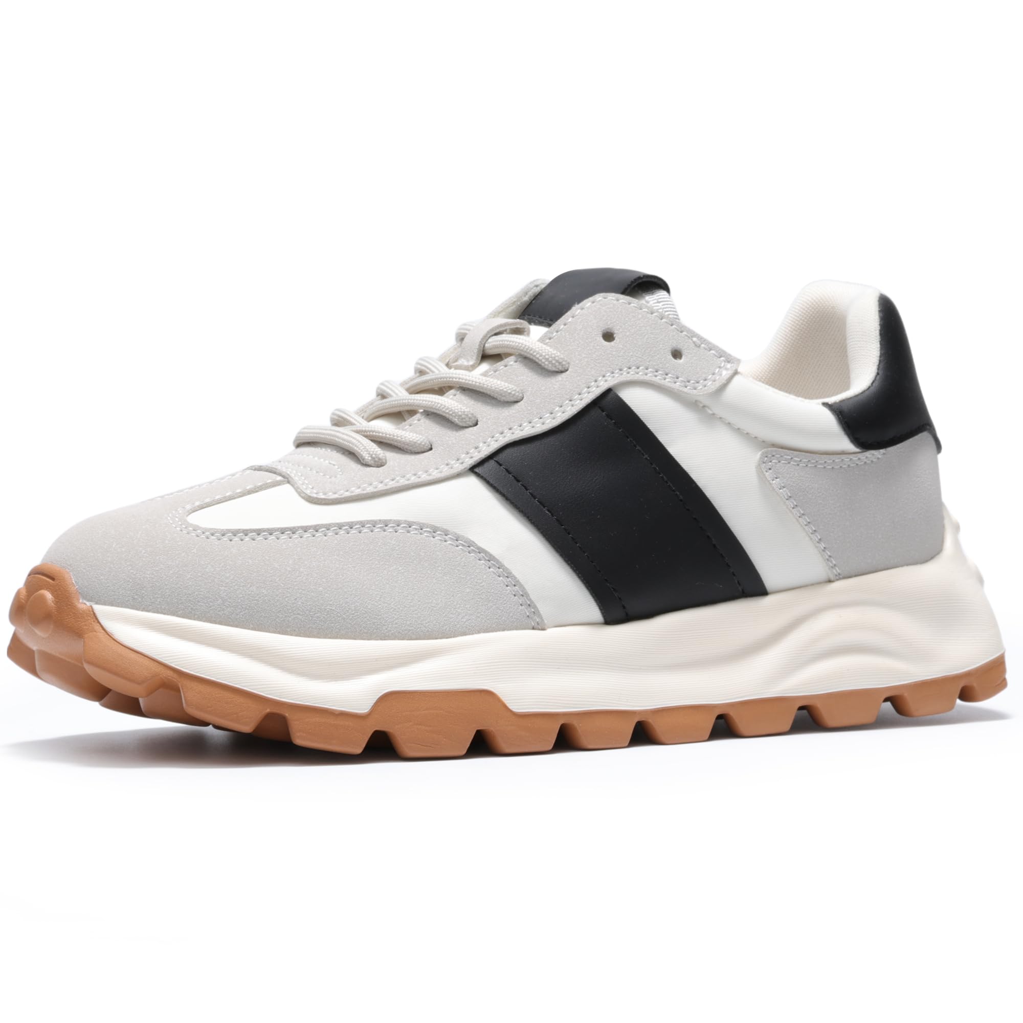 **IXU Women's Fashion Sneakers - Lightweight Tennis Shoes for Women, Walking & Casual Wear - Leather Suede Lace-Up Non-Slip Comfortable Shoes for Work, Travel & Daily Activities**