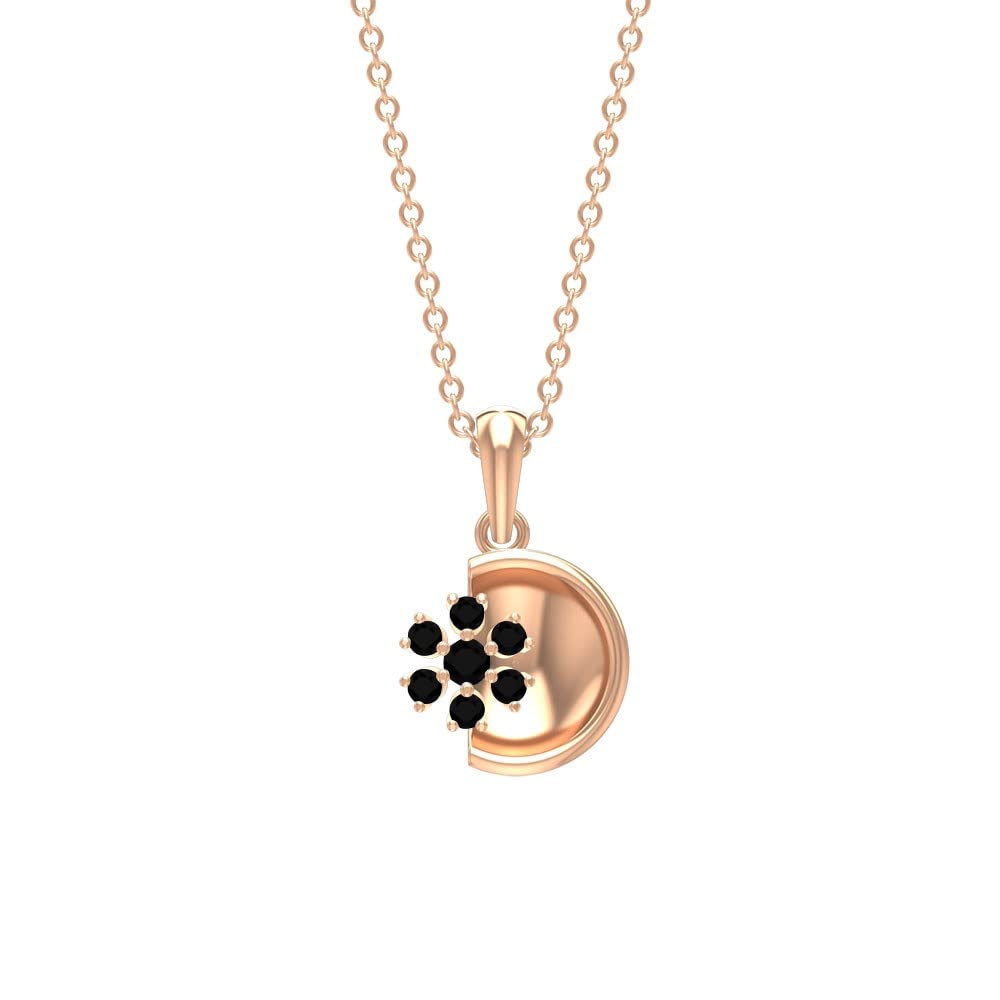 14K Solid Gold Black Onyx Flower Pendant Necklace for Women - Elegant Disc & Cluster Design, Perfect for Weddings, Parties & Everyday Wear