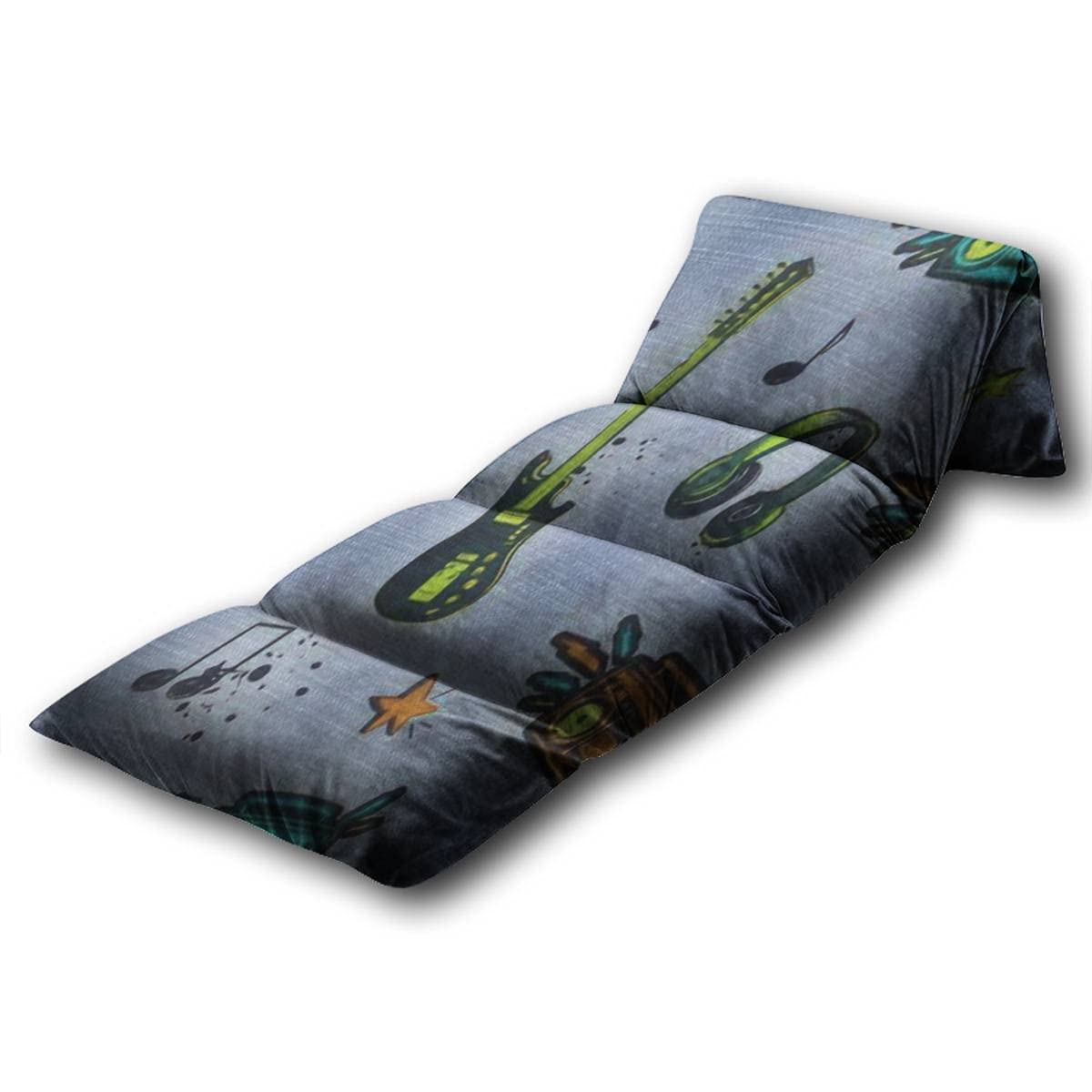 Kids Floor Pillow with Abstract Music Pattern - Guitar & Record Player Design - Soft Reading & Gaming Mat for Slumber Parties - Queen Size Pillow Bed for Children's Room Decor & Play Area