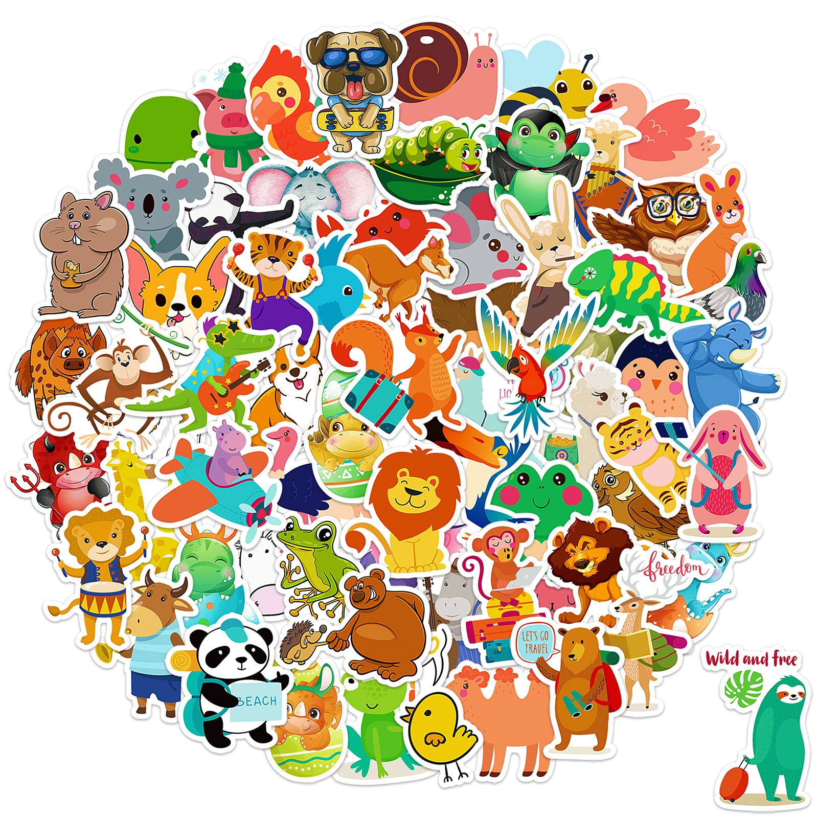 75 Pcs Cute Animal Stickers for Kids & Toddlers - Waterproof Vinyl Decals for Hydro Flasks, Water Bottles, Laptops, Skateboards, Phones - Perfect for Teens, Girls Room Decor & School Supplies (Fun Animal Theme)