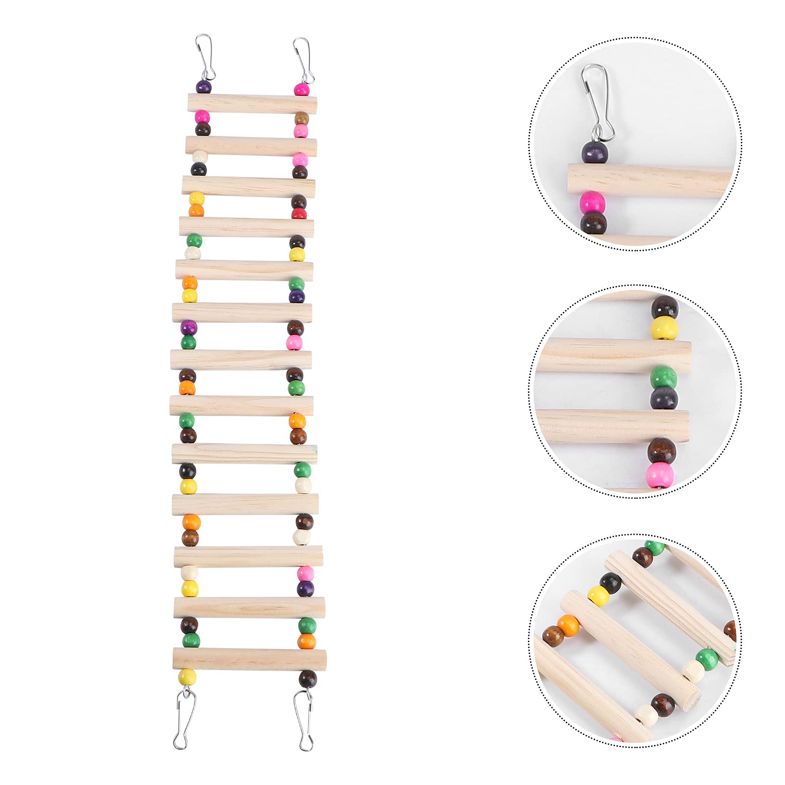 Natural Wooden Hamster Climbing Ladder & Parrot Toy with Chewable Beads - Fun Small Pet Plaything for Cages (Beige) | Perfect for Rodent Exercise & Bird Enrichment Activities