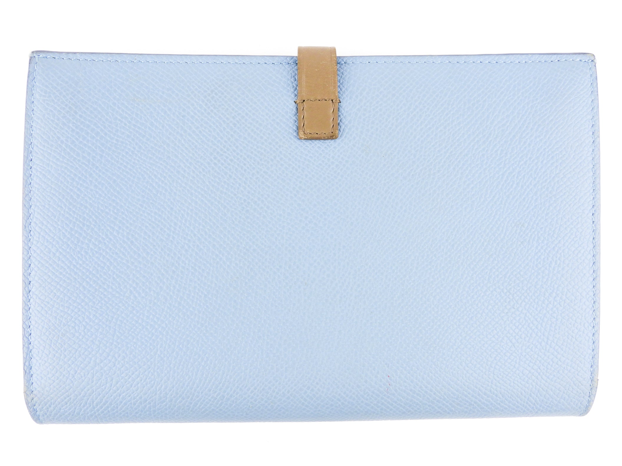 Celine Bicolor Blue and Taupe Leather Strap Large Multifunction Snap Wallet for Women - Luxury Designer Clutch with Card Slots & Zipper Pocket - Perfect for Everyday Use, Travel and Special Occasions