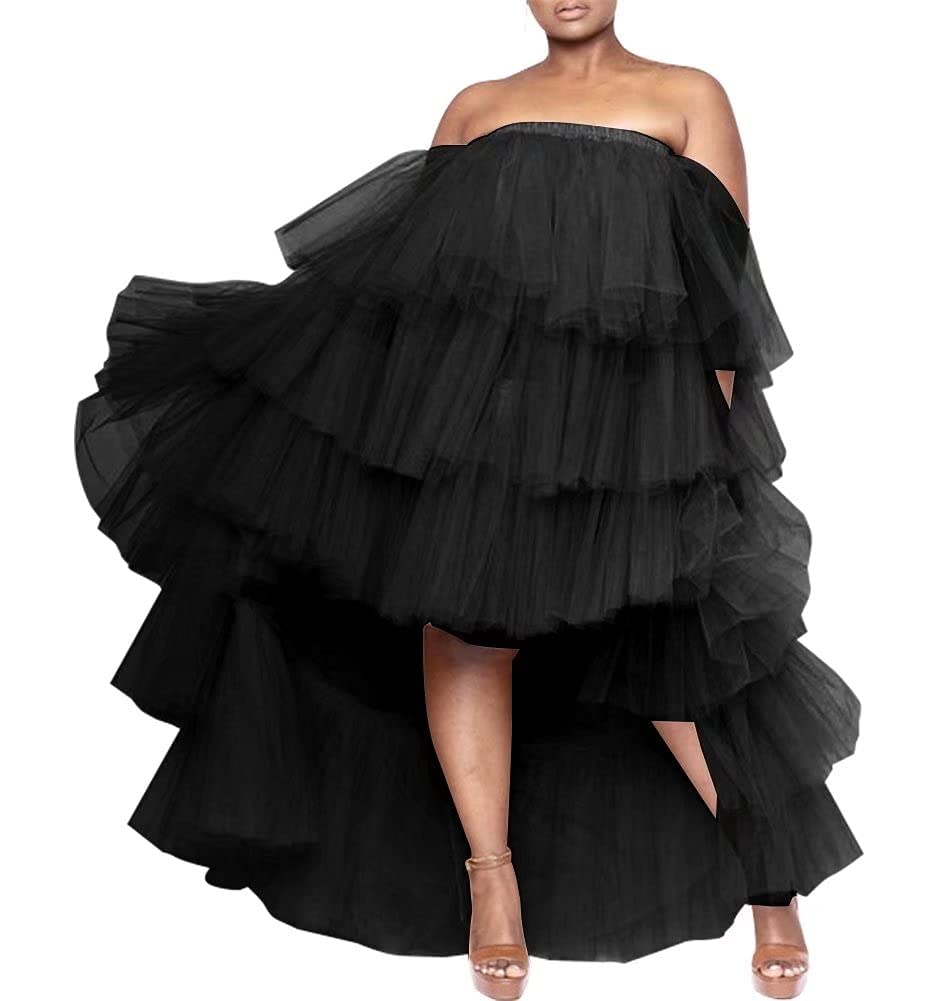 Elegant Strapless High-Low Tulle Ball Gown with Tiered Ruffles for Women | Prom Dress, Maternity Photoshoot, Wedding Guest & Special Occasions