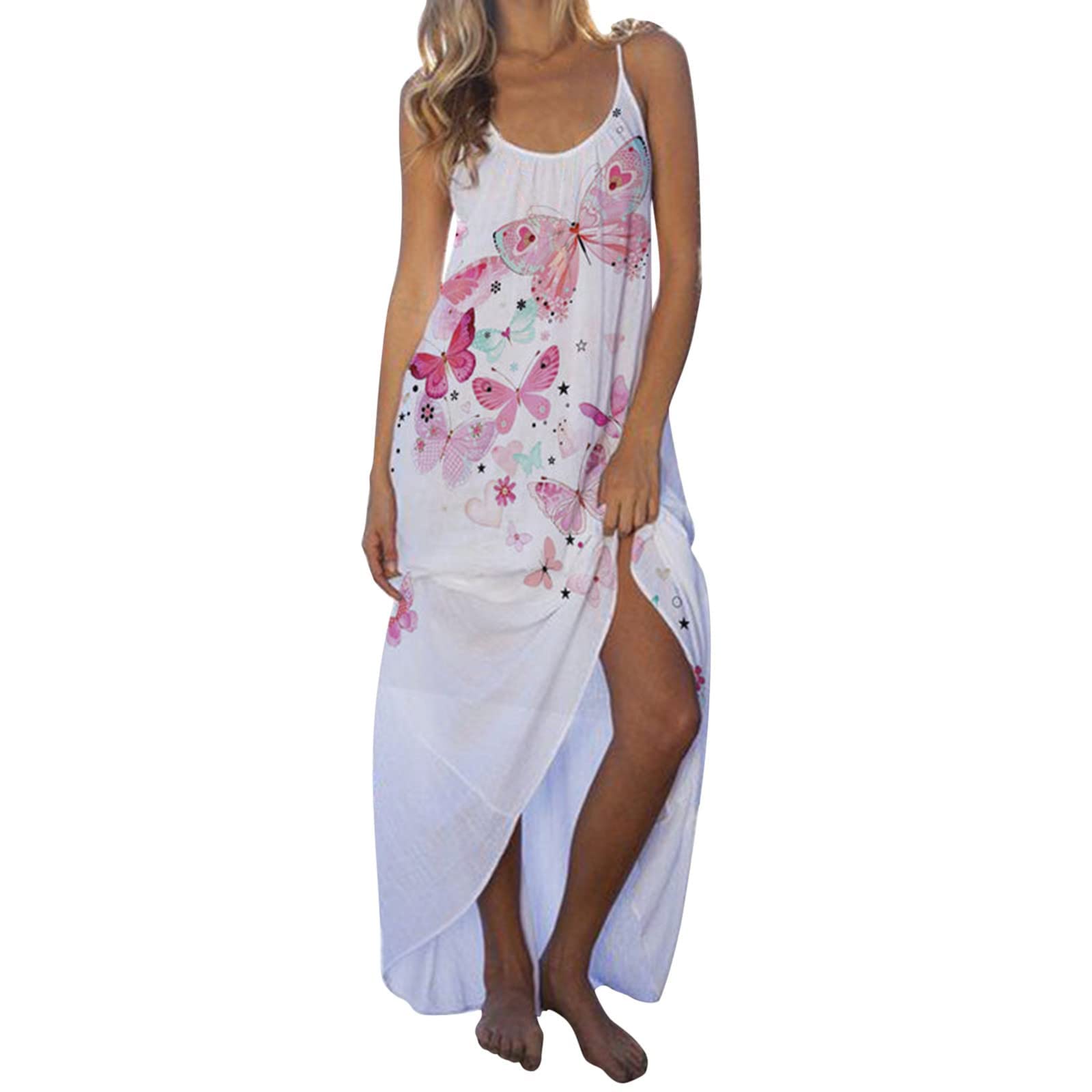 Women's Floral Summer Sun Dress - Casual Sexy Sleeveless Crewneck Boho Maxi Dress for Beach, Vacation & Outdoor Parties | Loose Fit Camisole Dress for Women