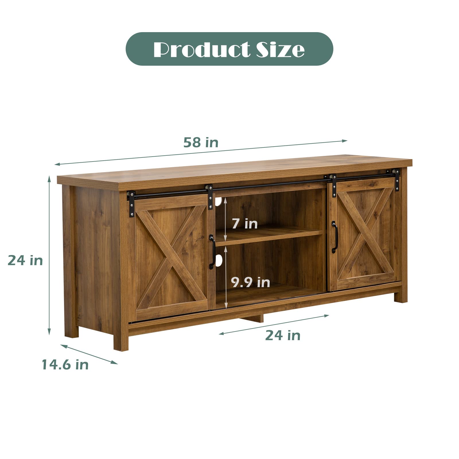 Modern Farmhouse TV Stand with Sliding Barn Doors - 65 Inch Rustic Media Console with 2-Tier Storage Cabinets - Entertainment Center for Living Room & Bedroom - Perfect for Farmhouse Decor & Cozy Home Theater Setup (Brown)