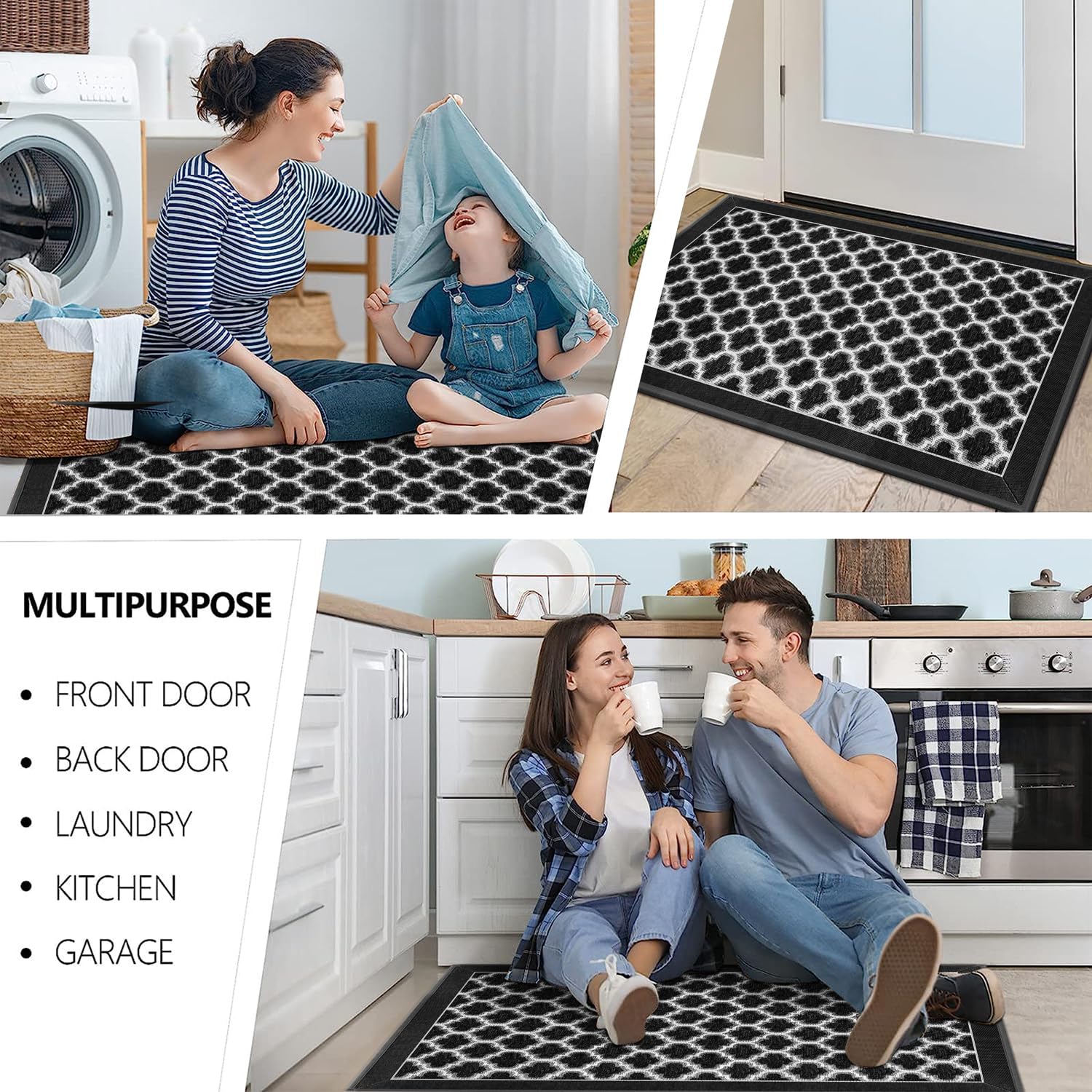GOYLSER Non-Slip Checkered Doormat 26x36 Inch - Indoor/Outdoor Entryway Rug for Front Door, Farmhouse Style Black Lantern Pattern - Perfect for Home, Apartment, Office & High Traffic Areas