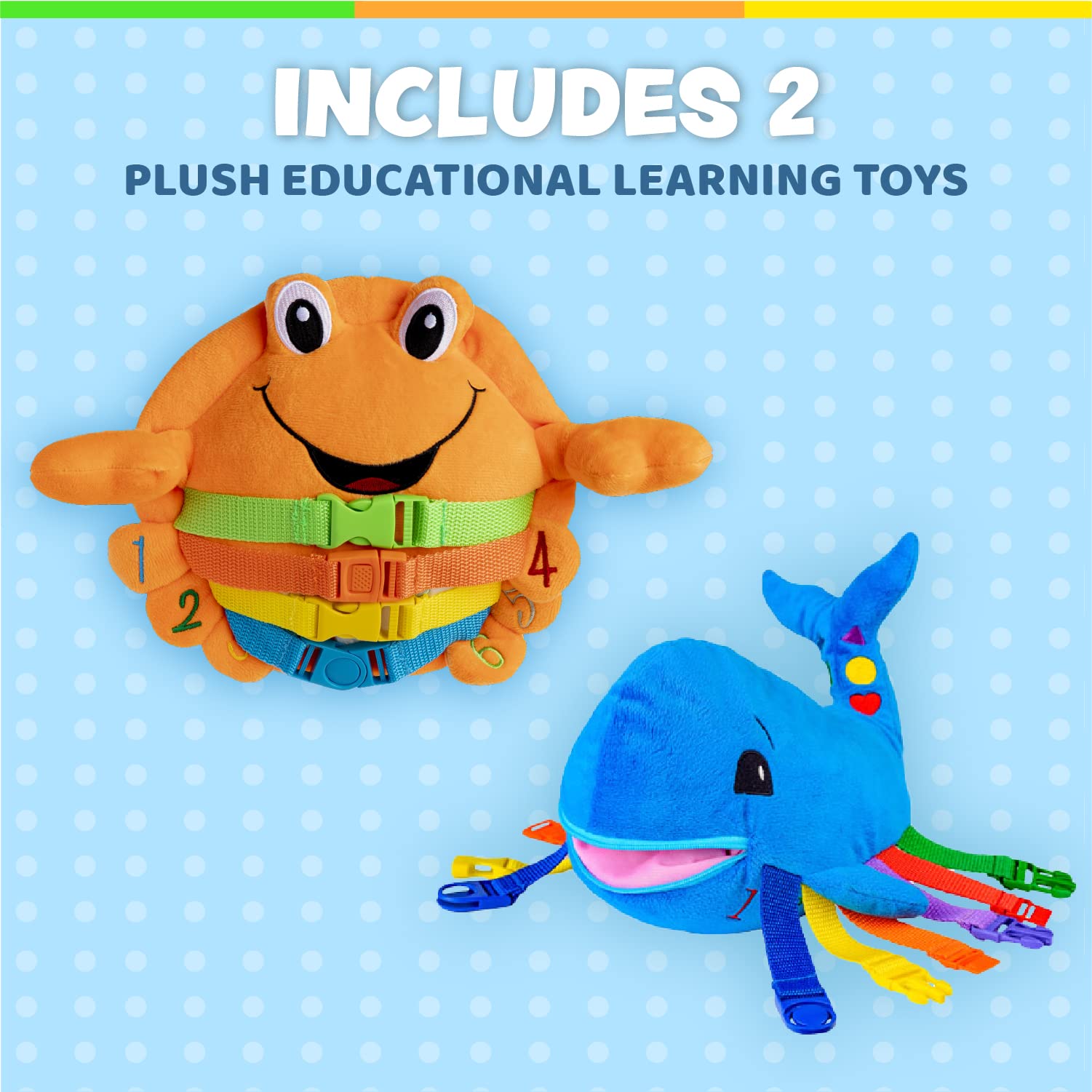 Buckle Toys - Blu Whale & Barney Crab Ocean Buddies Bundle for Toddlers | Sensory Learning Toys for Autistic Kids | Perfect for Travel, Daycare & Preschool Playtime