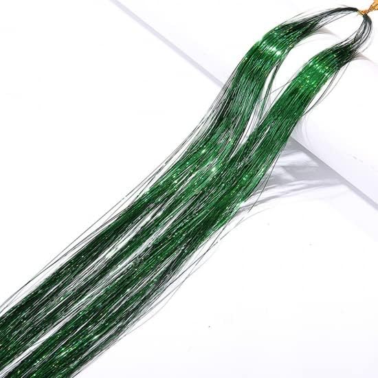 40-Inch Green Hair Tinsel Extensions – 100 Strands Glitter Hair Highlights for Women & Girls – Heat-Resistant & Easy to Apply – Perfect for Parties, Halloween, Cosplay and Festivals