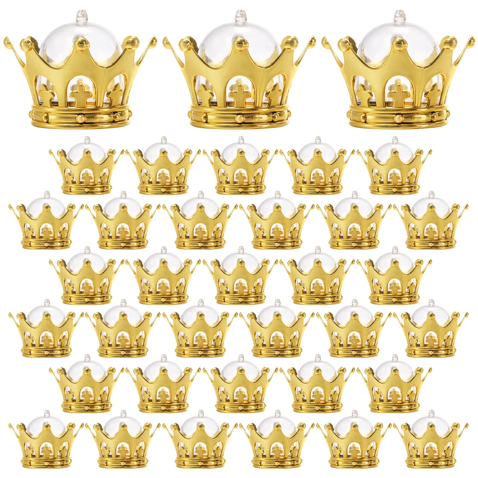36 Pack Refillable Crown Candy Box with Dome - Decorative Fillable Candy Holder for Chocolates, Desserts, Baby Showers & Princess Birthday Parties - Perfect for Wedding Favors, Bridal Showers & Party Decorations