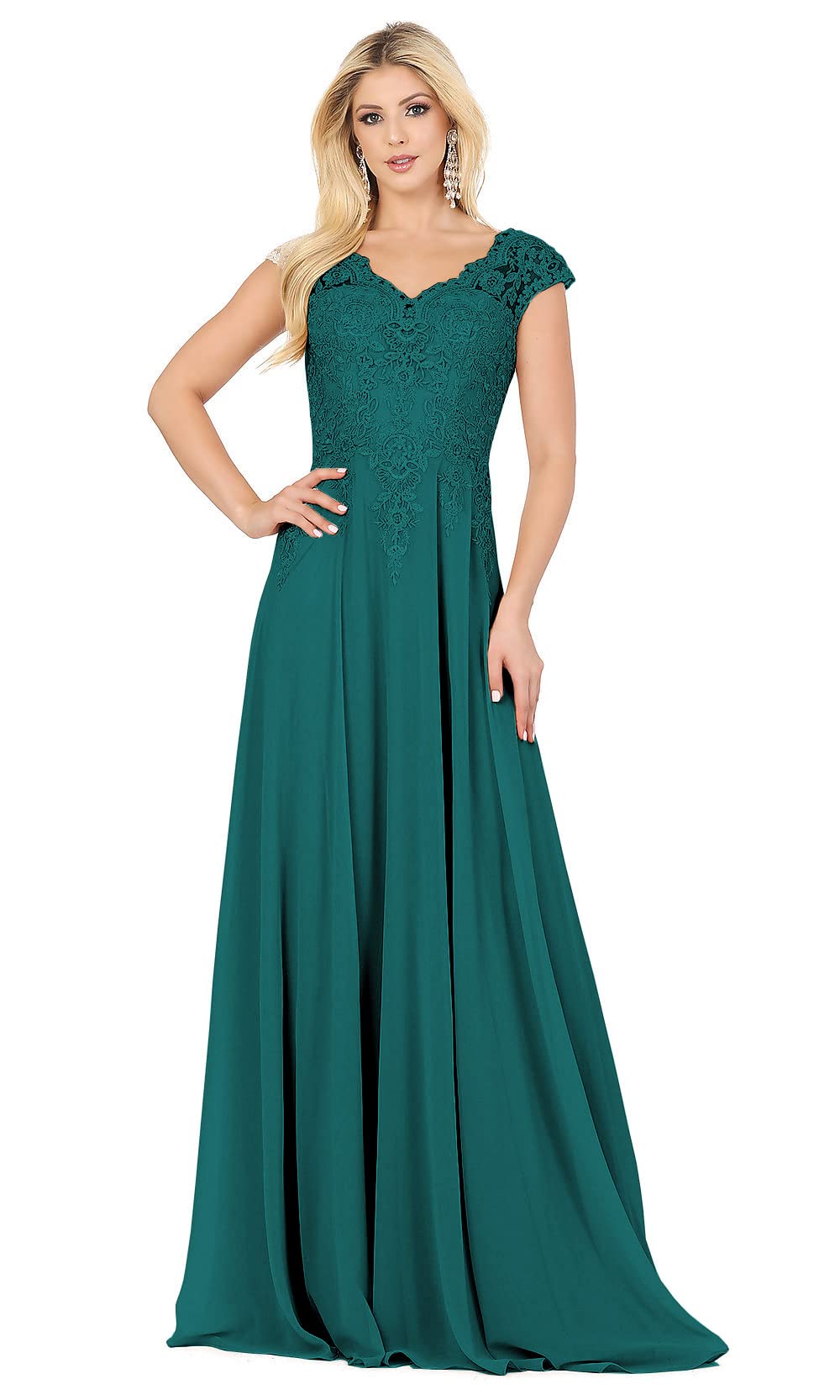 Elegant A-Line V-Neck Lace Chiffon Mother of The Bride Dress - Formal Evening Gown for Weddings, Parties & Special Occasions