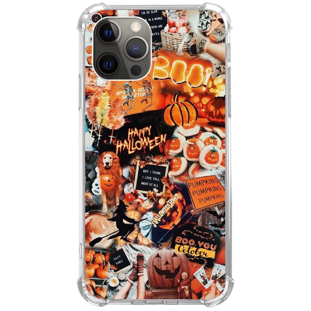 Halloween Pumpkin Aesthetic Collage Phone Case for iPhone 13 Pro Max - Trendy TPU Bumper Cover for Teens, Men & Women | Perfect for Autumn, Halloween Parties & Daily Protection