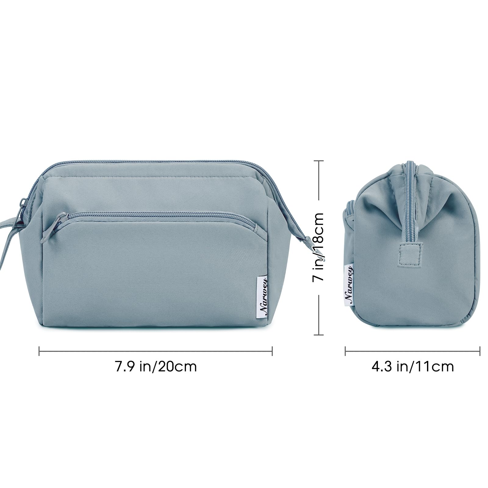 Narwey Large Open Makeup Bag for Women - Travel Cosmetic Organizer & Toiletry Pouch for Cosmetics, Brushes, Skincare Essentials (Grey Blue) - Perfect for Travel, Gym, Daily Use & Gift Giving