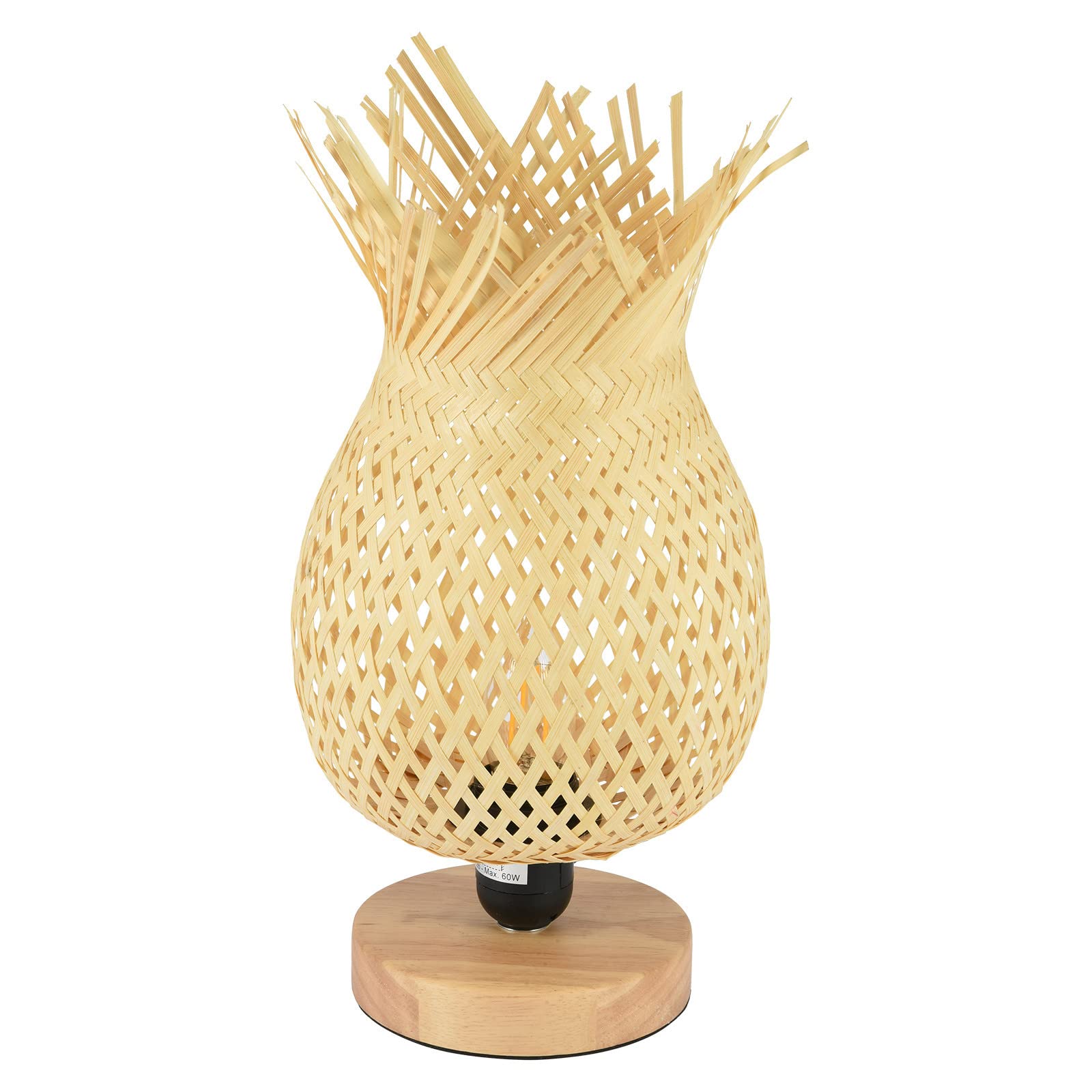LEKODE European Style Rubber Wood Table Lamp with Bamboo Woven Shade - 18