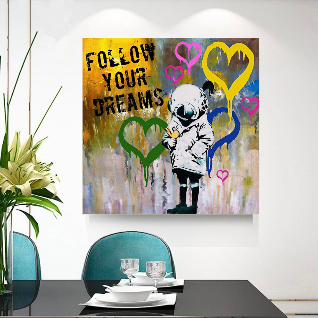 Banksy Follow Your Dreams Graffiti Canvas Wall Art Print - Urban Street Art Decor for Living Room, Bedroom & Office - Perfect Gift for Art Lovers
