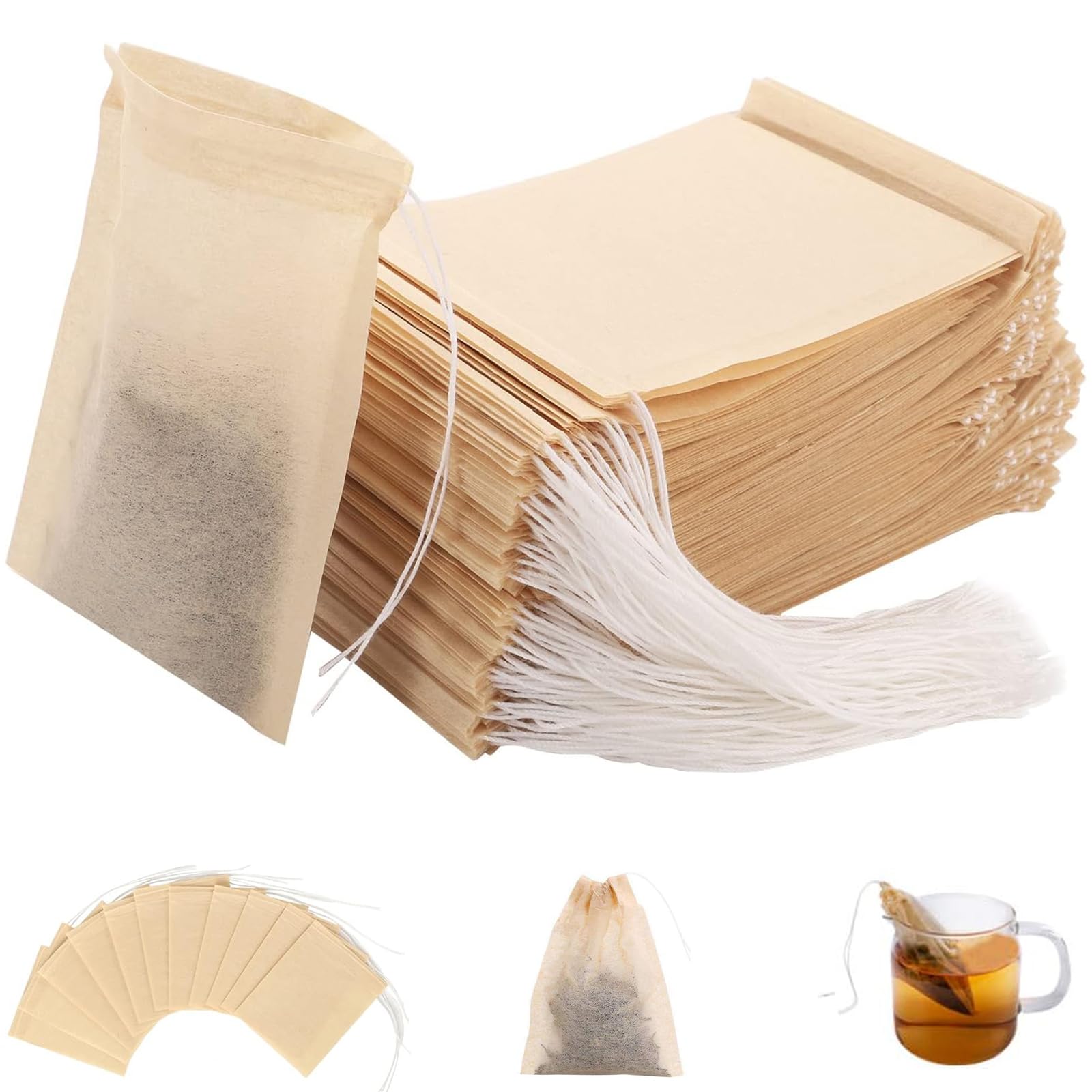 200Pcs Disposable Tea Filter Bags - Natural Unbleached Empty Tea Bags for Loose Leaf Tea, Coffee, Herbs & Spices (3.54 x 2.75 inch) - Perfect for Home Brewing, Office Use & DIY Tea Blends