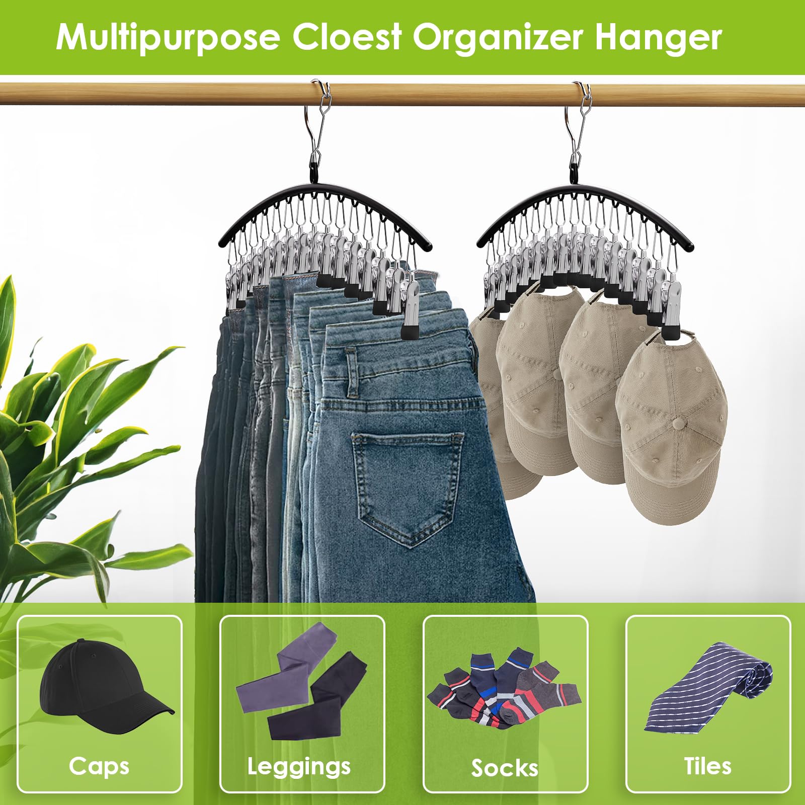 Feverdes 6-Pack Black Metal Pants Hangers with Rubber Coated Clips - Space Saving Closet Organizer for Leggings, Jeans, Skirts - Perfect for Wardrobe Storage and Closet Organization