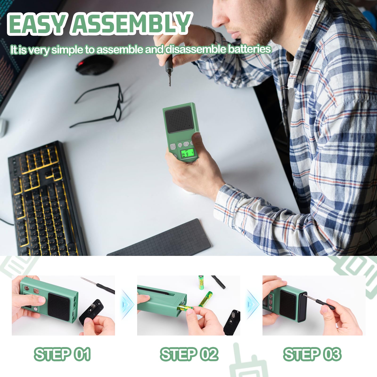 Kearui Walkie Talkies for Adults with Flip Antenna, 2 Pack Long Range Two Way Radios with Hands-Free Function & LED Flashlight for Adventure, Camping, Hiking (Green) - Perfect for Outdoor Activities and Emergency Communication