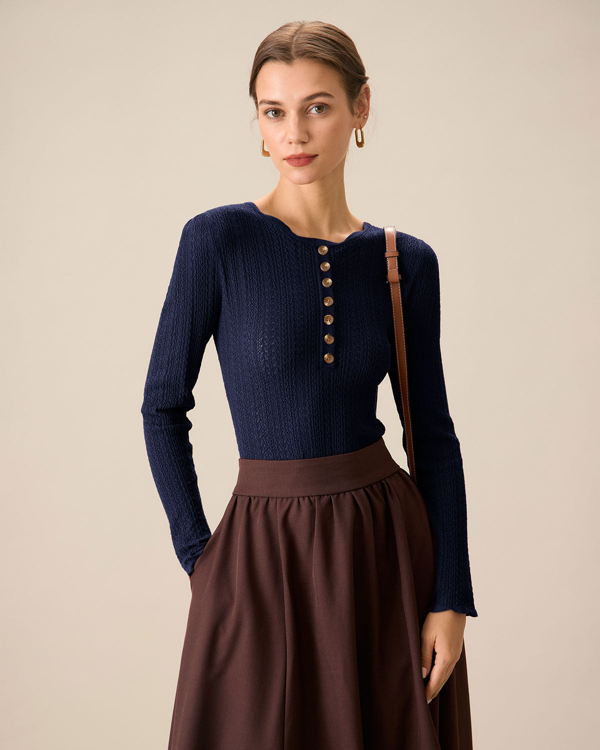 Navy Blue Slim Fit Round Neck Sweater for Women - Casual & Office Wear - Perfect for Fall and Winter Outfits
